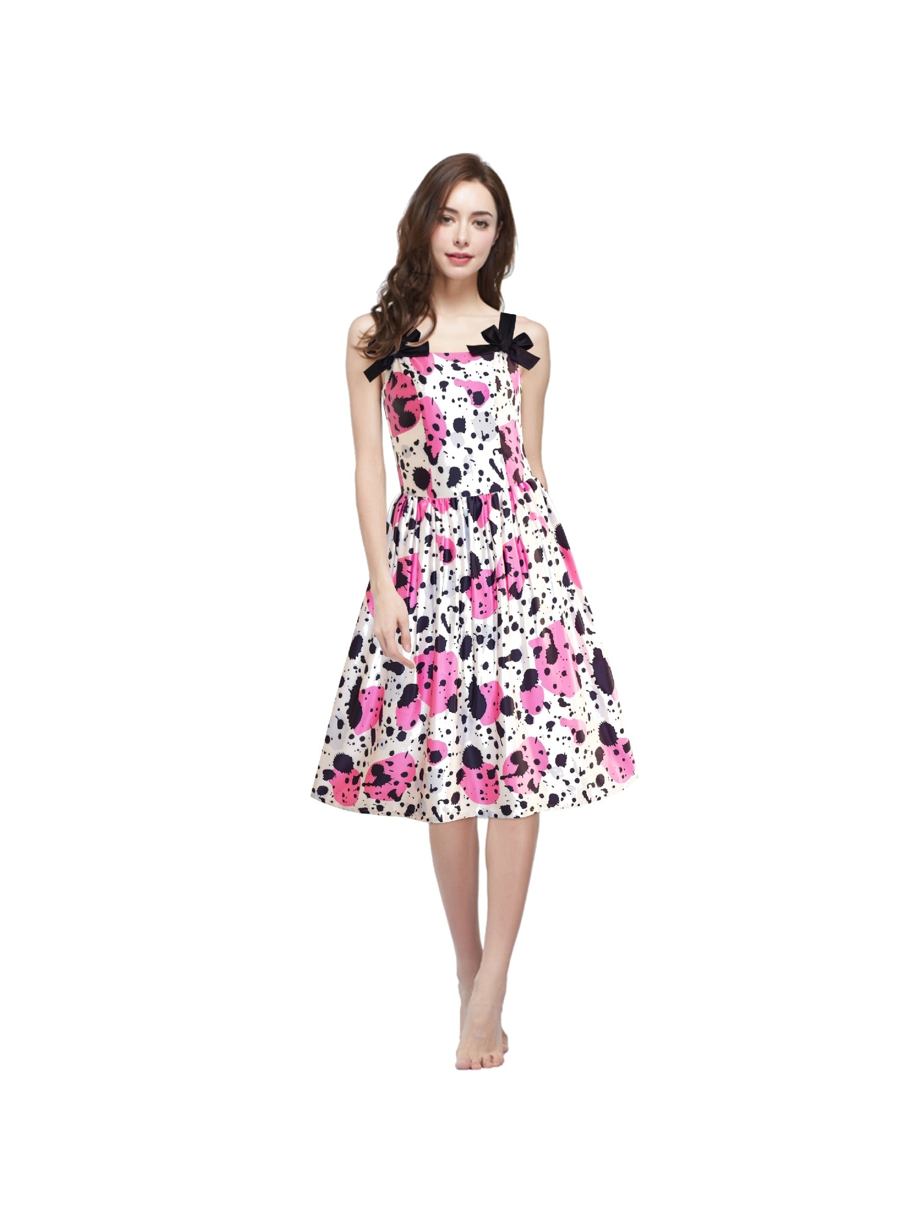 Women's Painting Flower Design Vintage Casual Party Cocktail Dress Pink