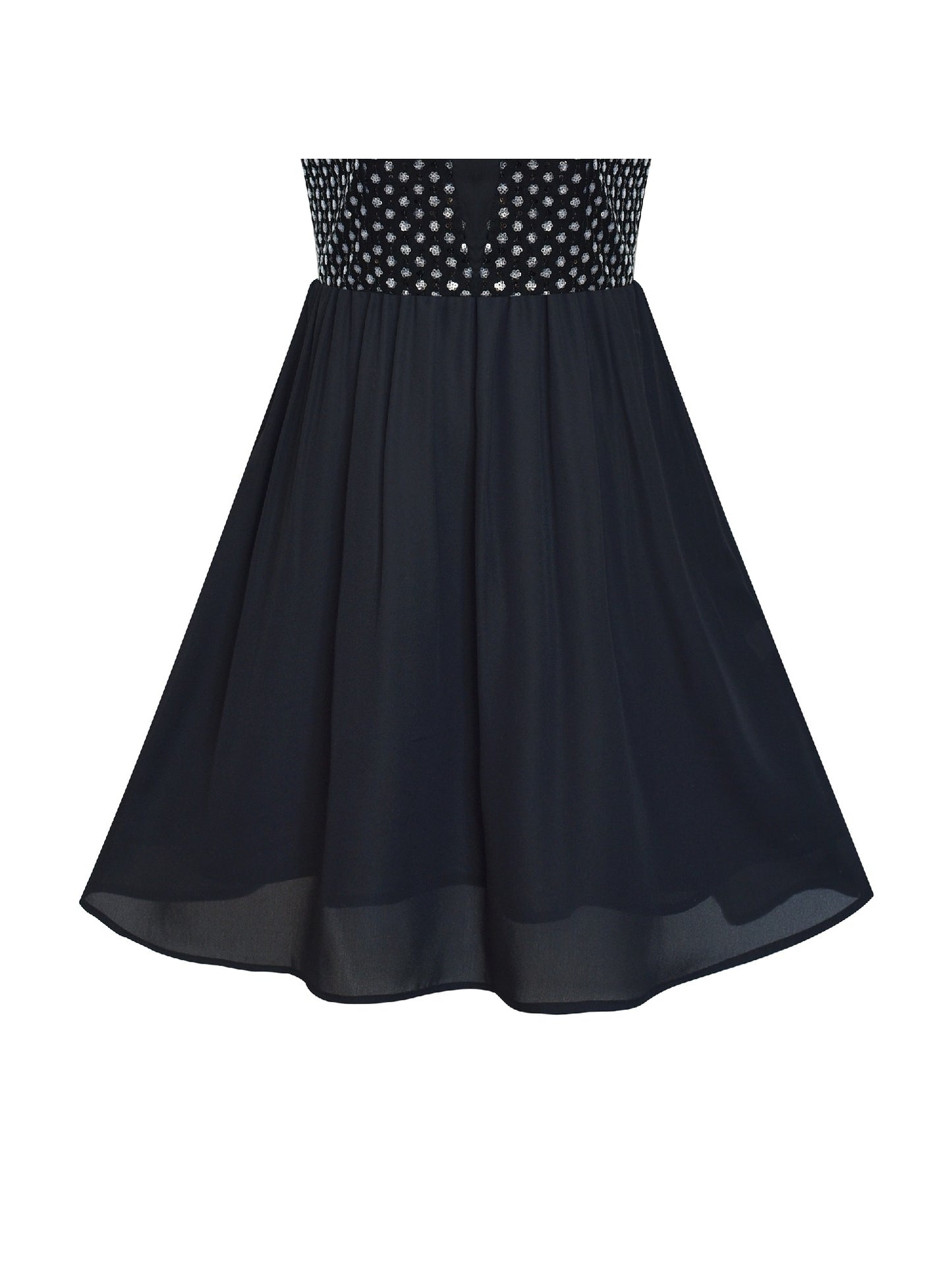 Women Sleeveless Sequin Sexy Chiffon Black Party Dress Black