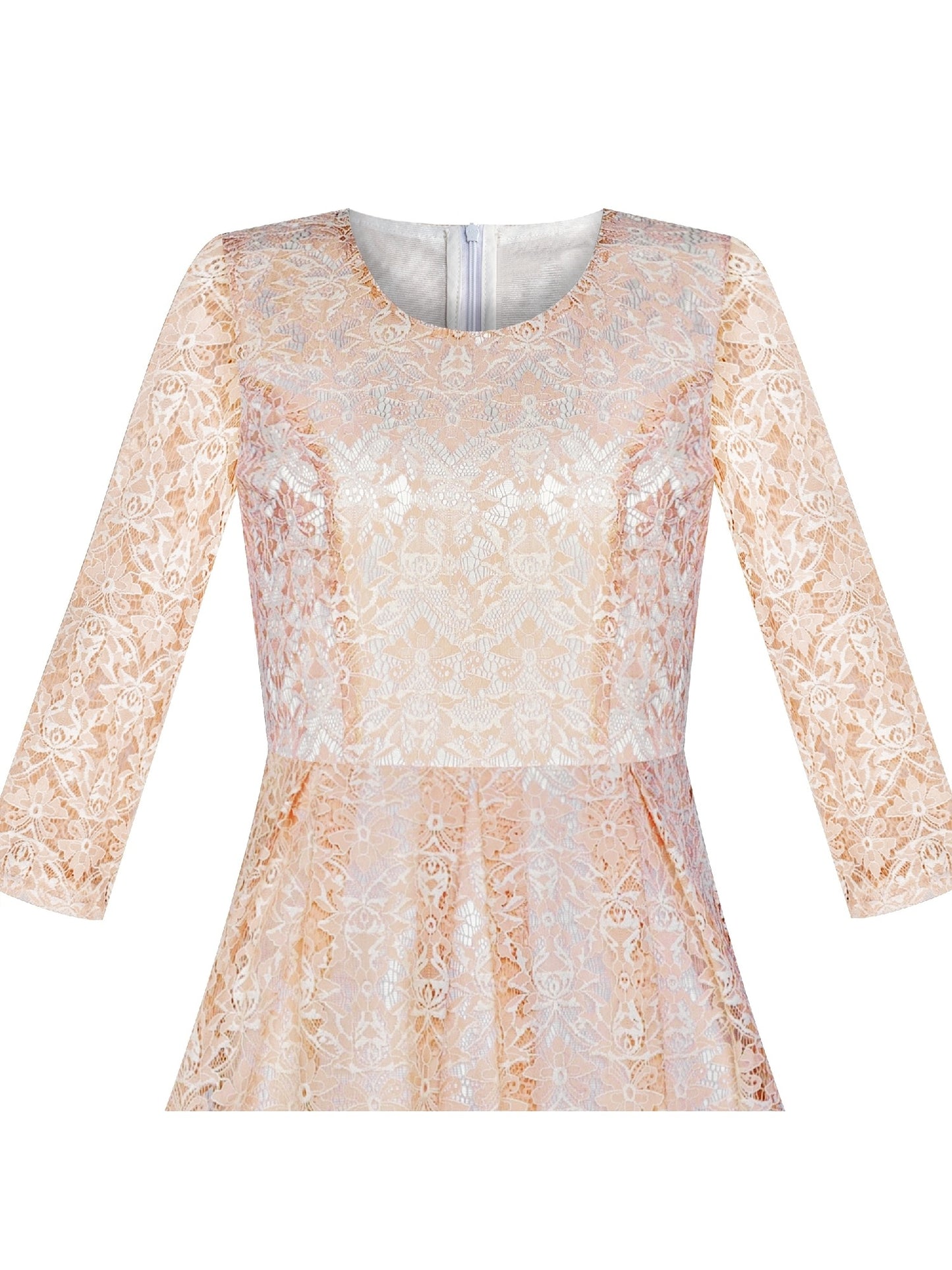 Women Beige Lace 3/4 Sleeve Vintage Casual Party Dress Pink