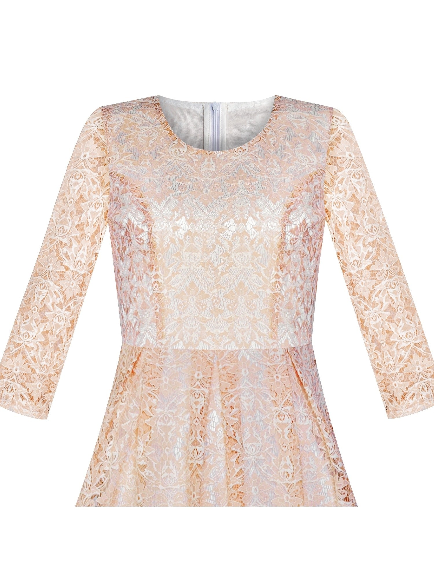 Women Beige Lace 3/4 Sleeve Vintage Casual Party Dress Pink