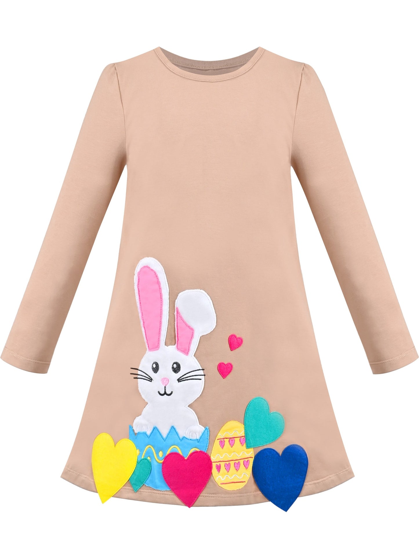 Girls Dress Christmas Santa Pink Cotton Long Sleeve Brown