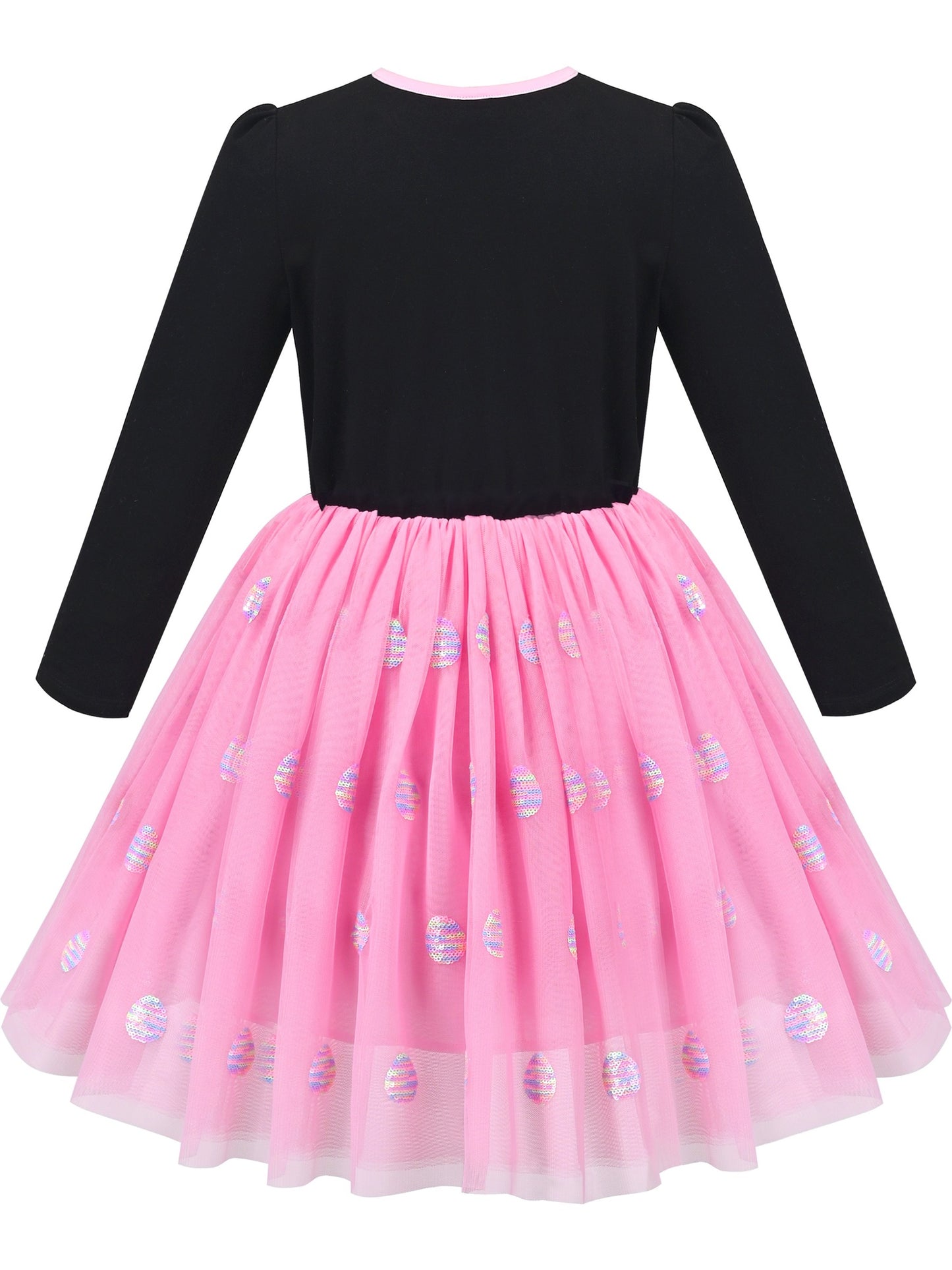 Girls Dress Sequin Stripe Ruffle Fairy Rainbow Colorful Long Sleeve Pink
