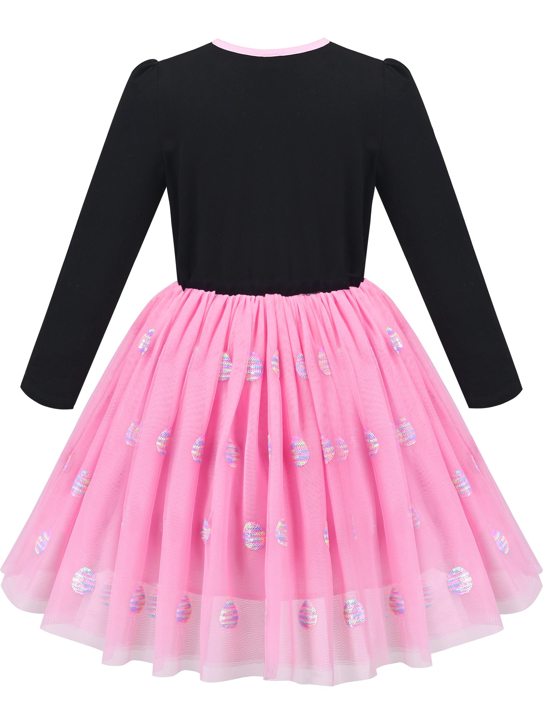 Girls Dress Sequin Stripe Ruffle Fairy Rainbow Colorful Long Sleeve Pink