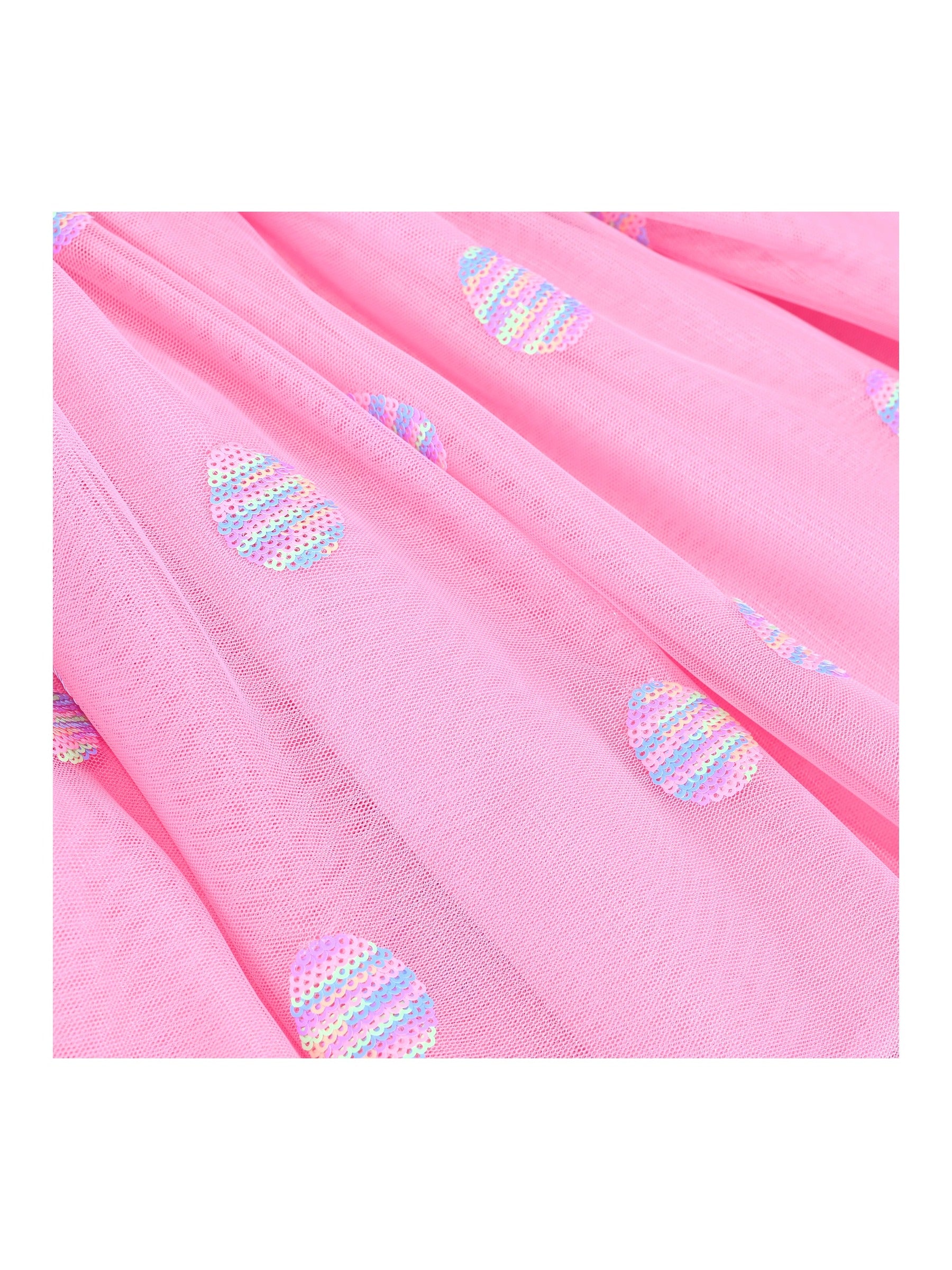 Girls Dress Sequin Stripe Ruffle Fairy Rainbow Colorful Long Sleeve Pink
