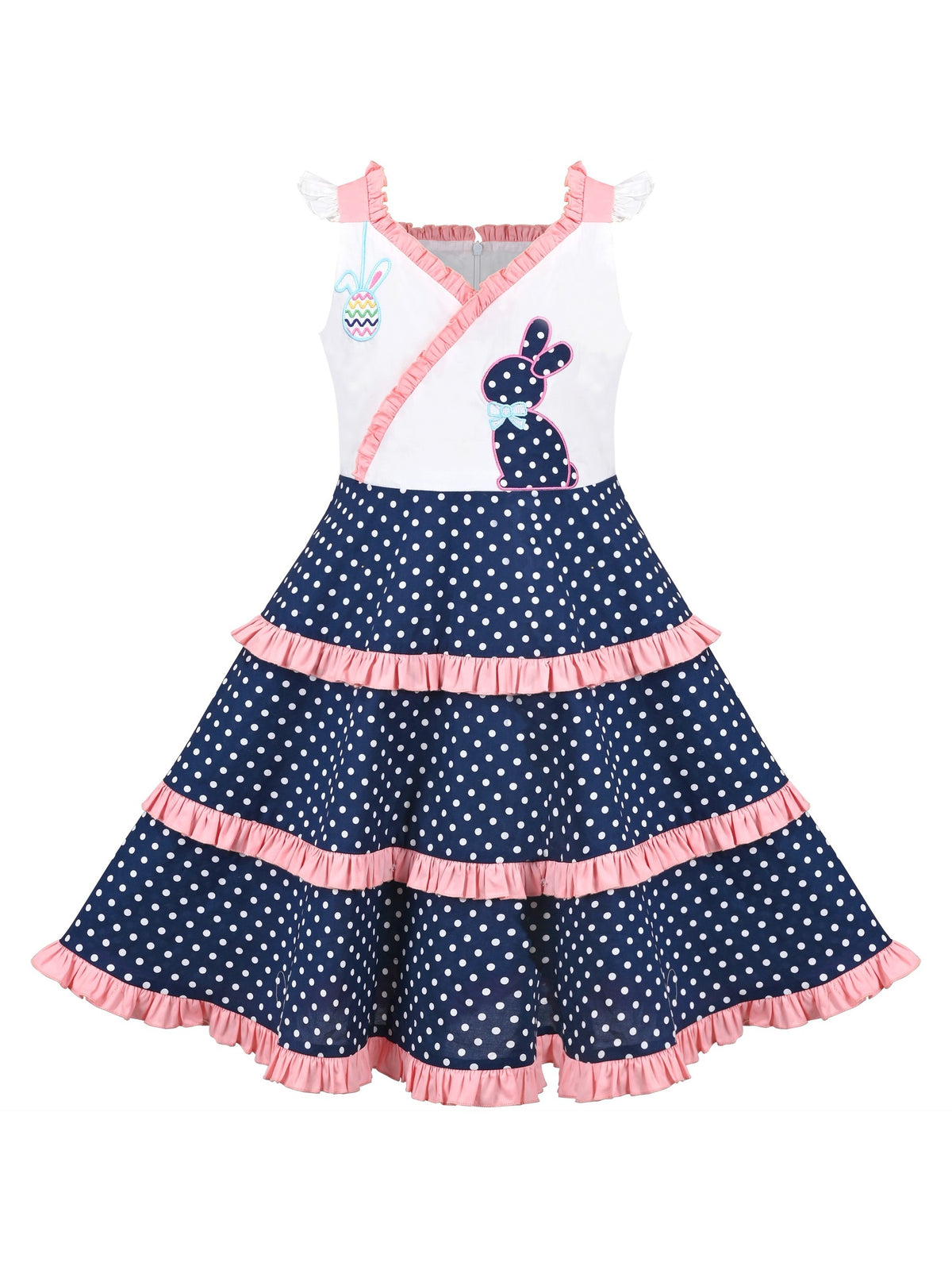 Girls Pink Heart Print Bow Tie Party Sundress Kids Clothes SZ - Blue Polka Dot