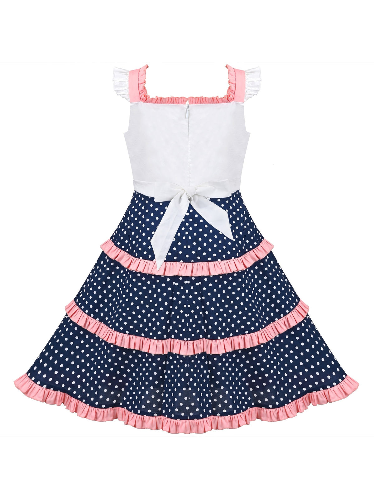 Girls Pink Heart Print Bow Tie Party Sundress Kids Clothes SZ - Blue Polka Dot