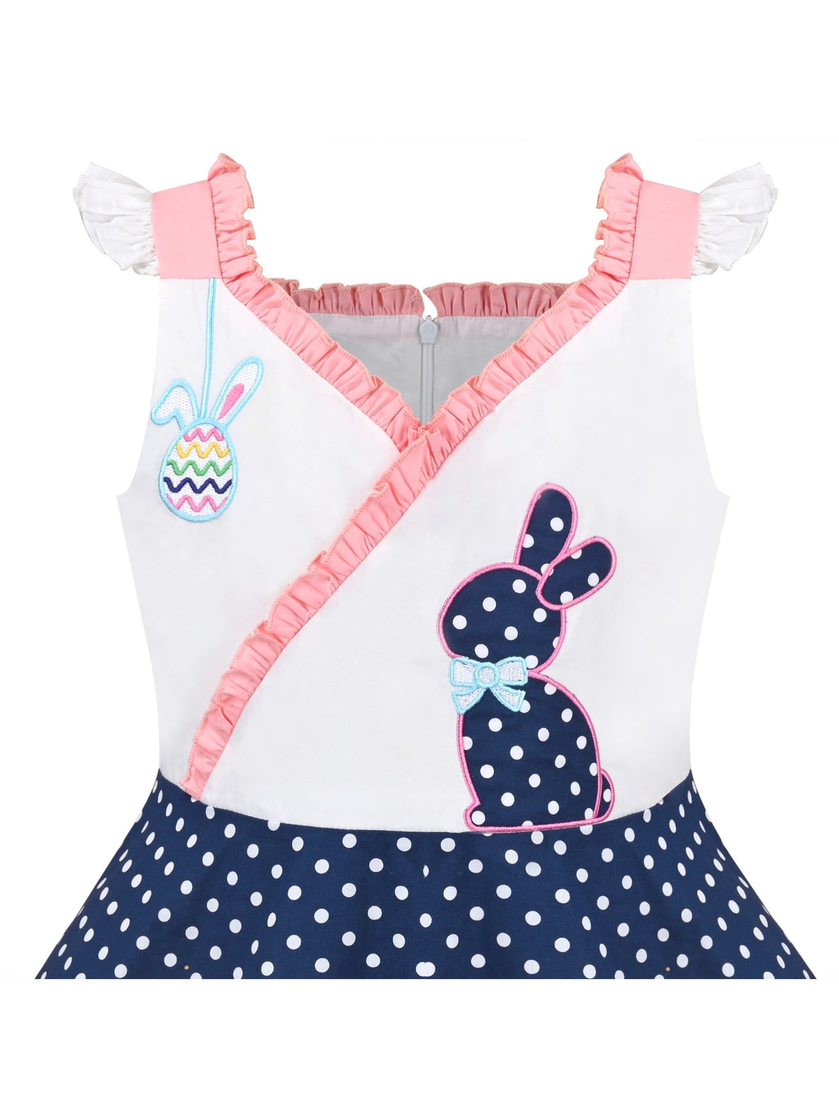 Girls Pink Heart Print Bow Tie Party Sundress Kids Clothes SZ - Blue Polka Dot
