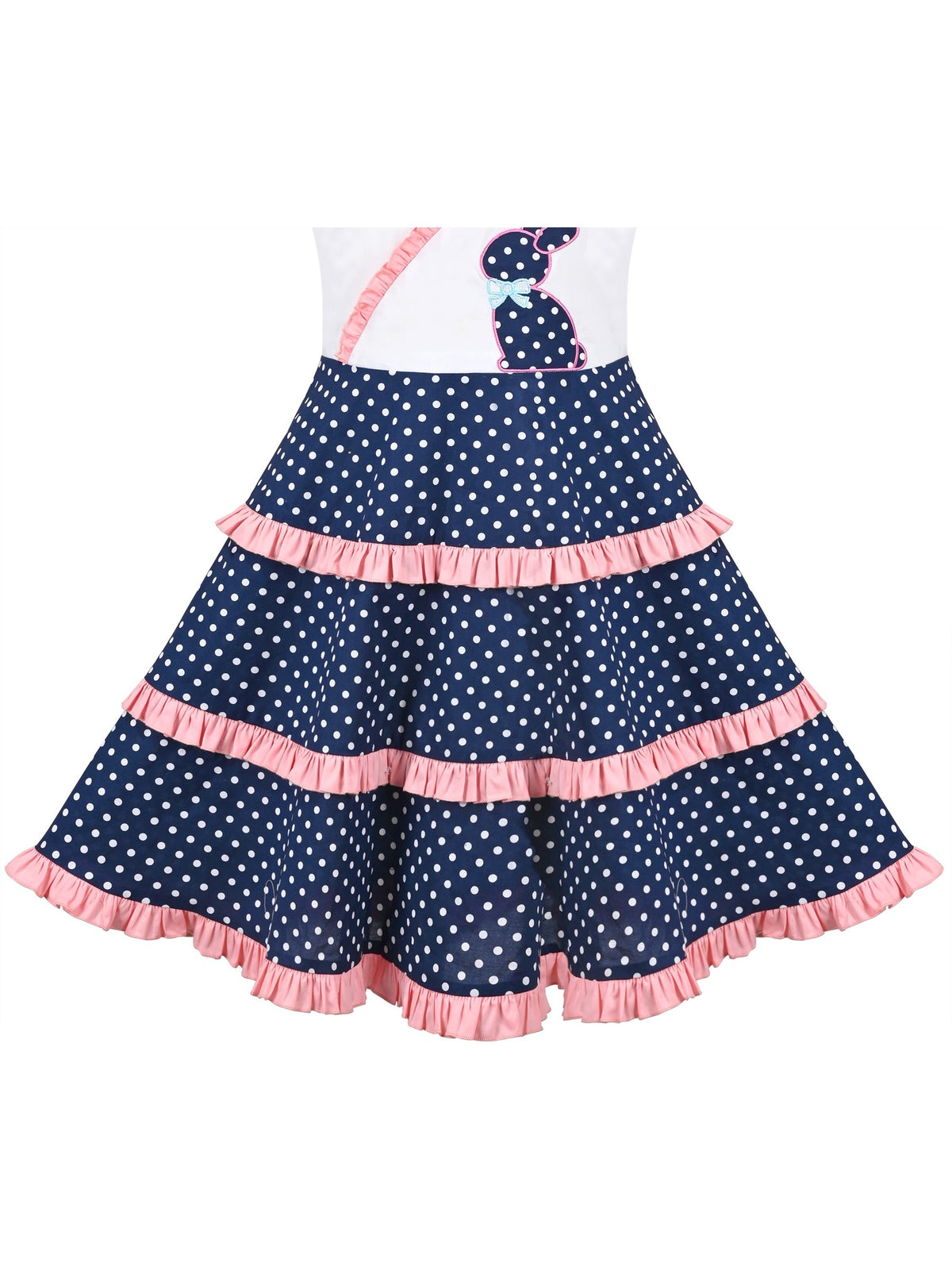 Girls Pink Heart Print Bow Tie Party Sundress Kids Clothes SZ - Blue Polka Dot