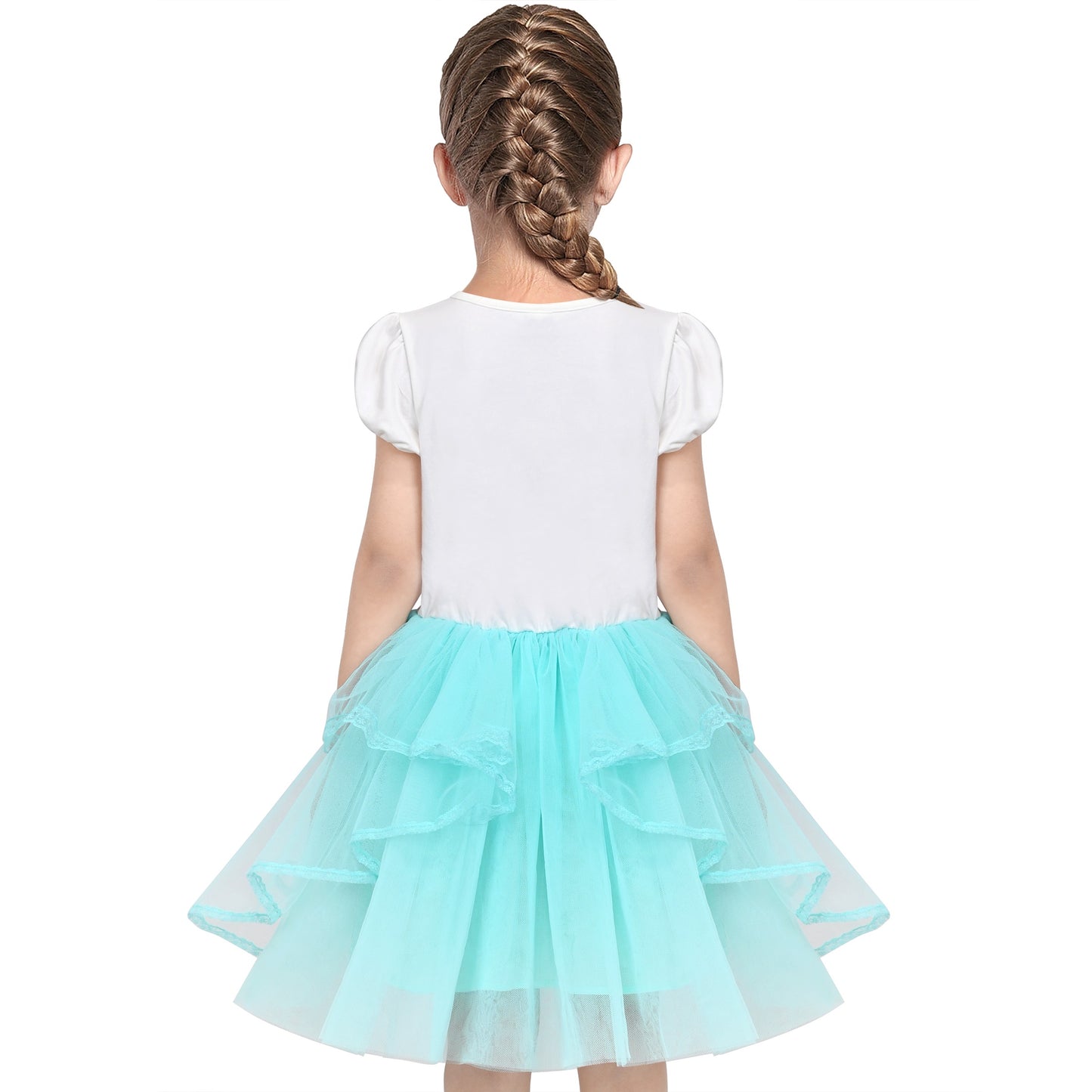 Girls Dress Dancing Girl Print Tutu Short Sleeve Sundress Blue