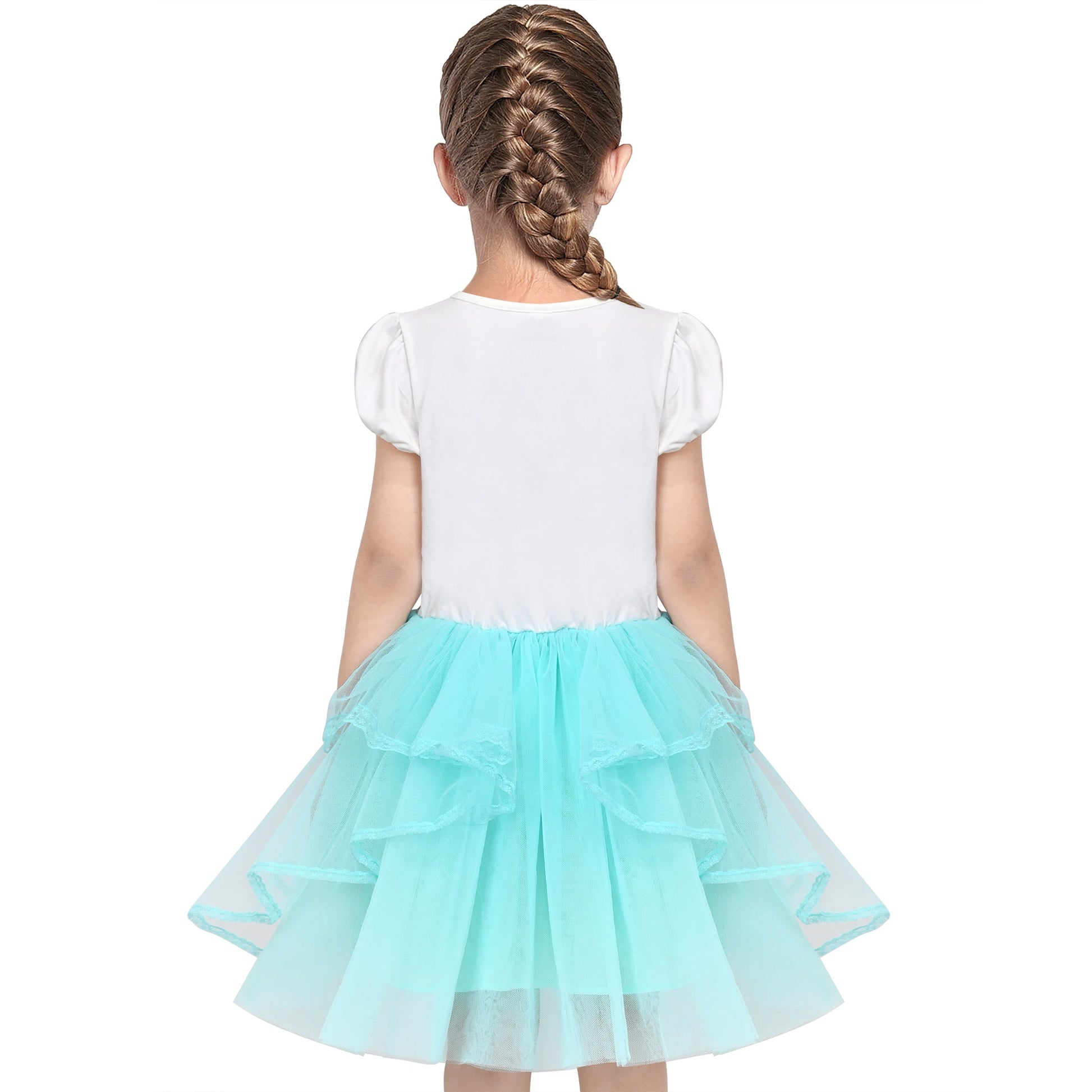 Girls Dress Dancing Girl Print Tutu Short Sleeve Sundress Blue