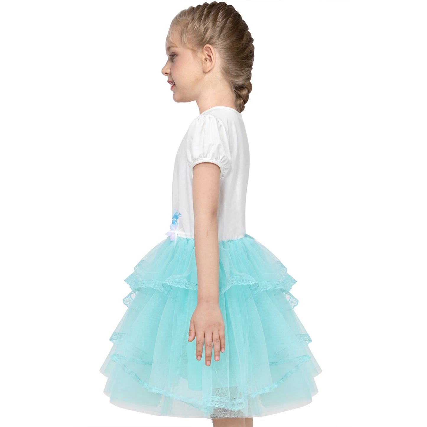 Girls Dress Dancing Girl Print Tutu Short Sleeve Sundress Blue