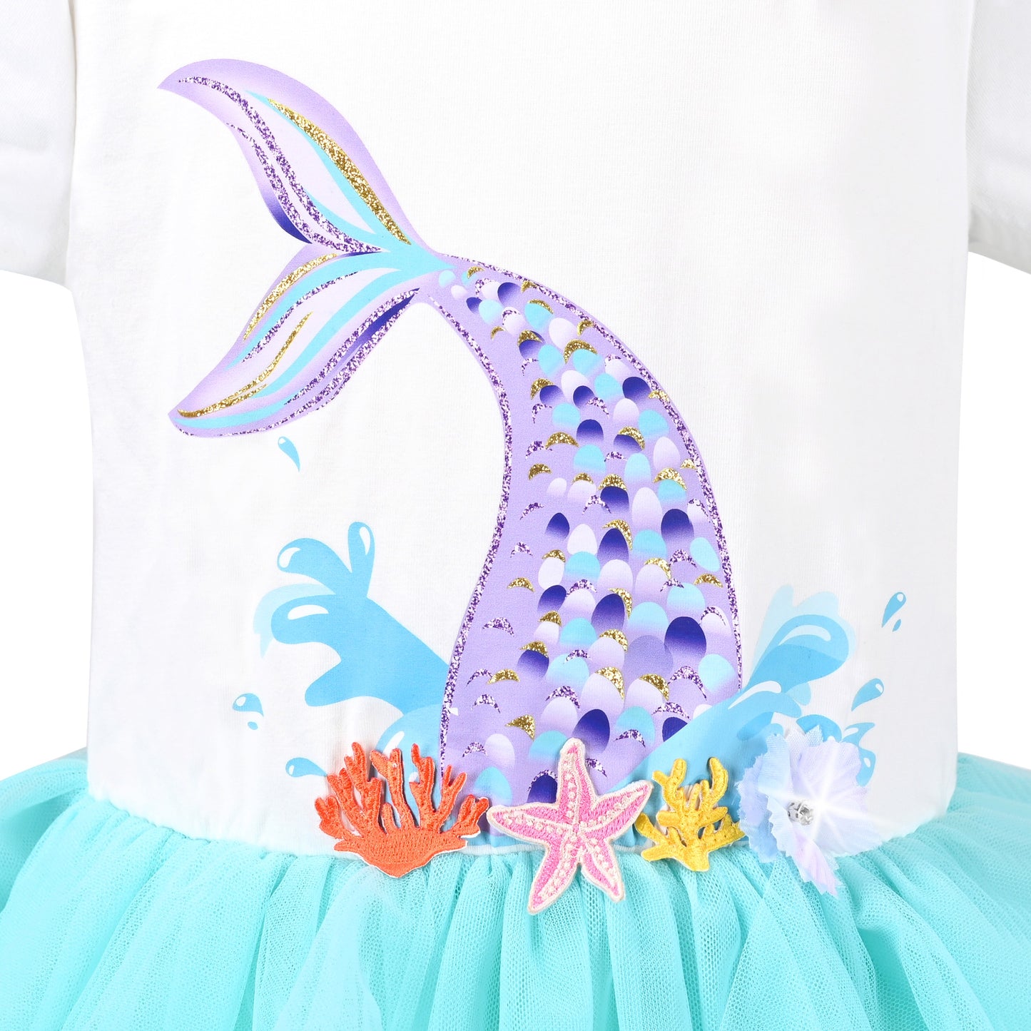Girls Dress Dancing Girl Print Tutu Short Sleeve Sundress Blue