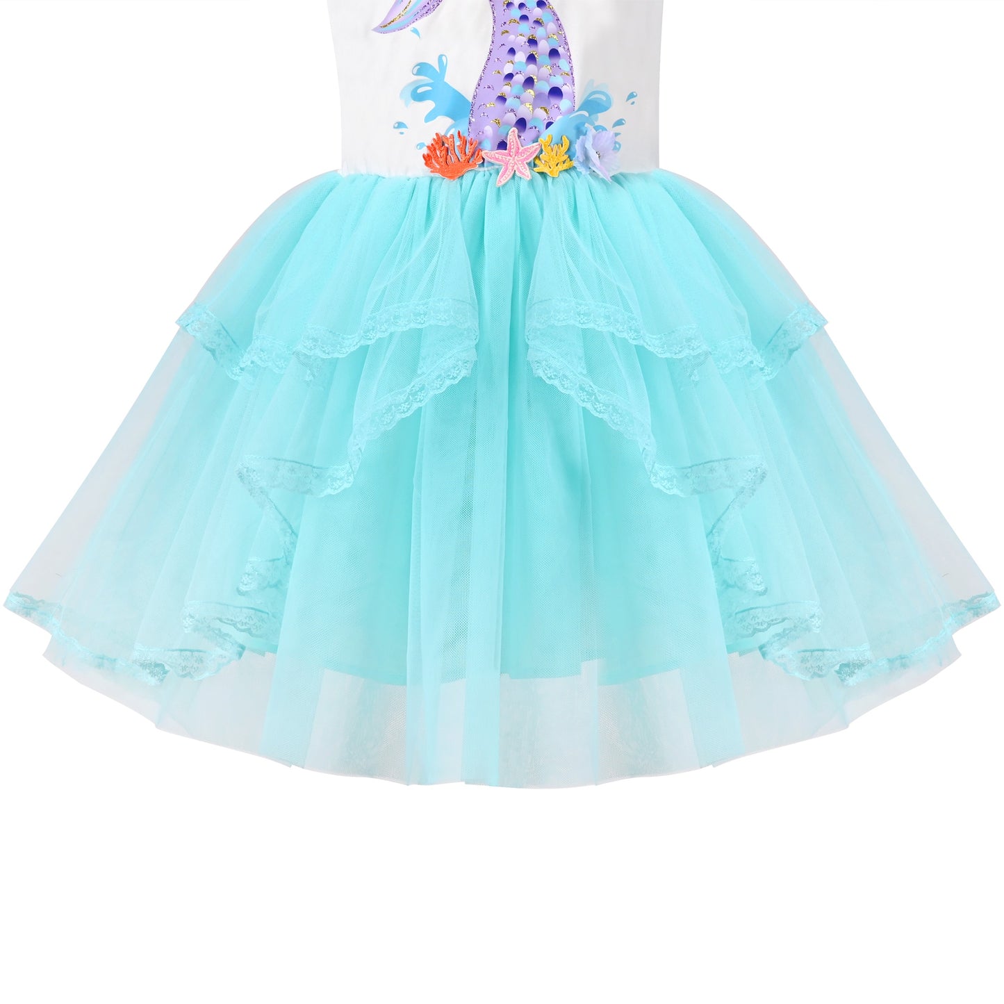 Girls Dress Dancing Girl Print Tutu Short Sleeve Sundress Blue