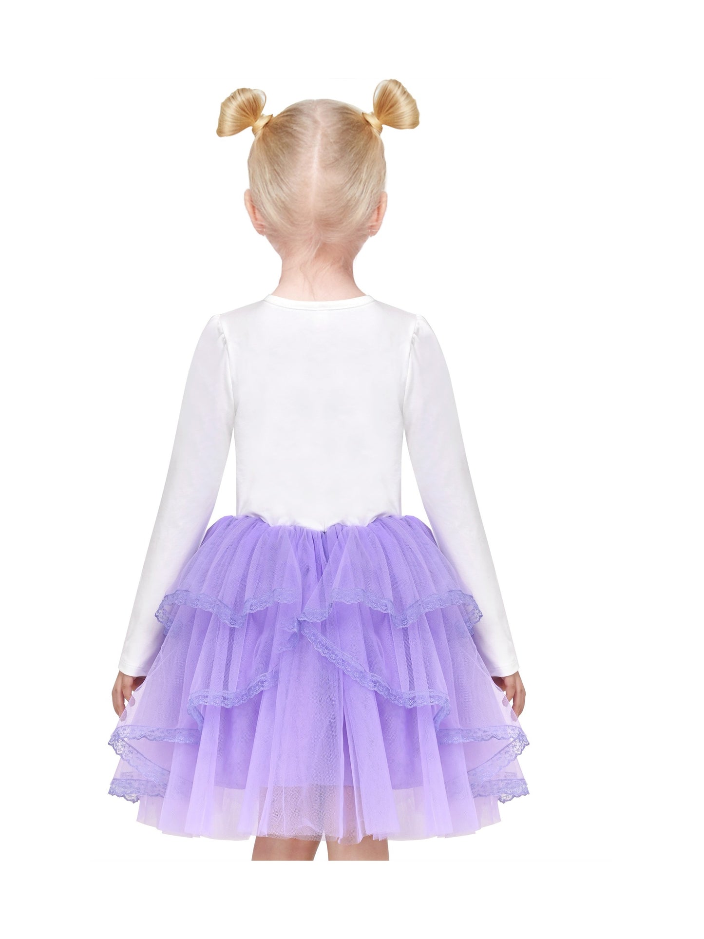 Girls Dress Rainbow Colorful Tulle Skirt Long Sleeve Holiday Party Purple