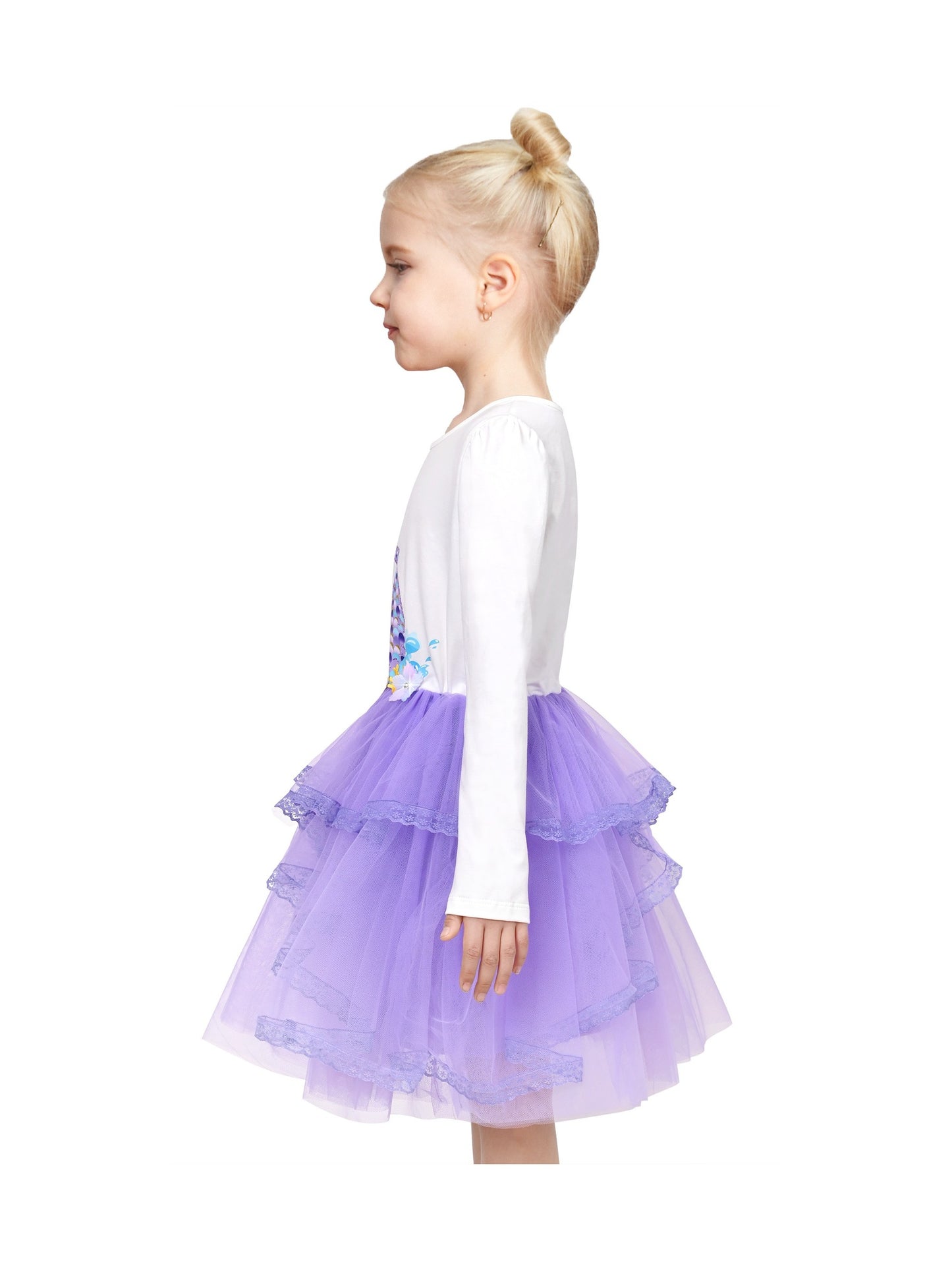 Girls Dress Rainbow Colorful Tulle Skirt Long Sleeve Holiday Party Purple