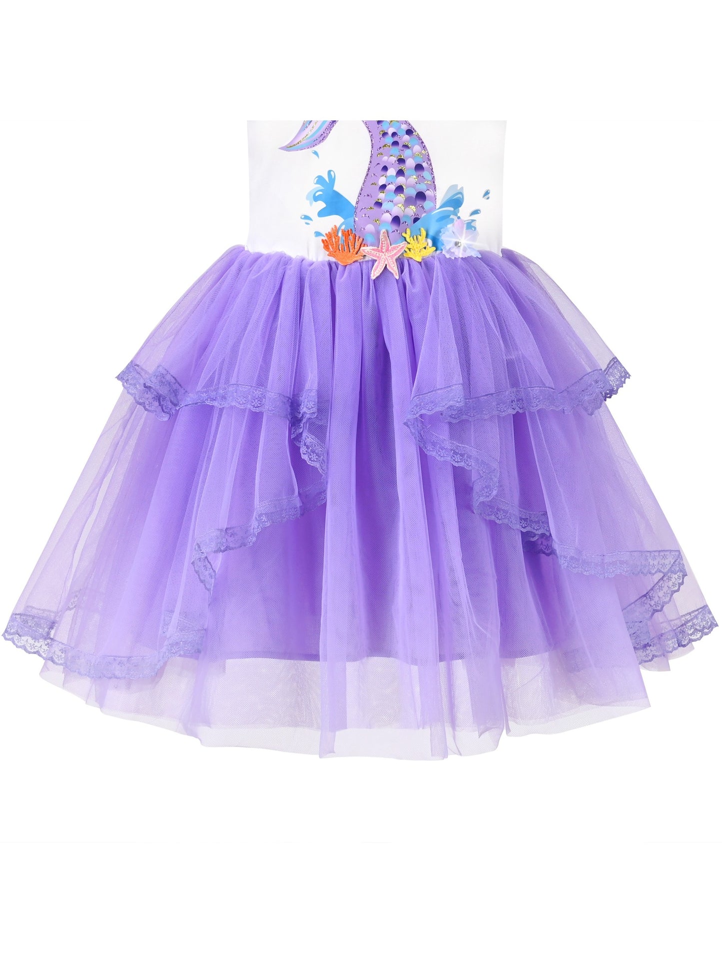 Girls Dress Rainbow Colorful Tulle Skirt Long Sleeve Holiday Party Purple