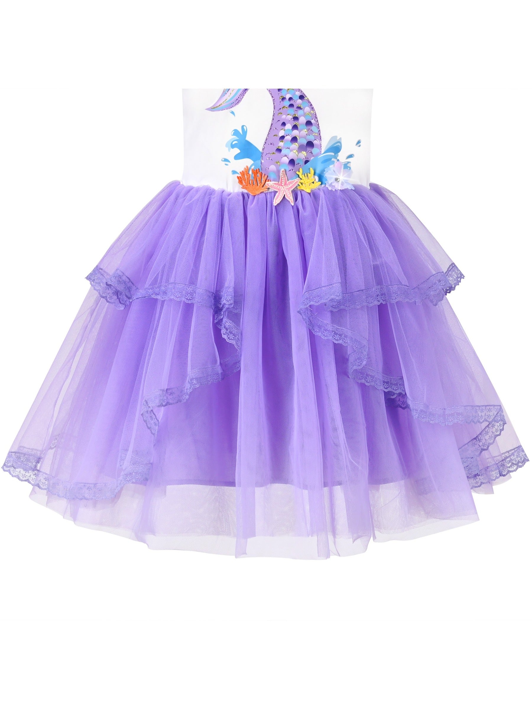 Girls Dress Rainbow Colorful Tulle Skirt Long Sleeve Holiday Party Purple