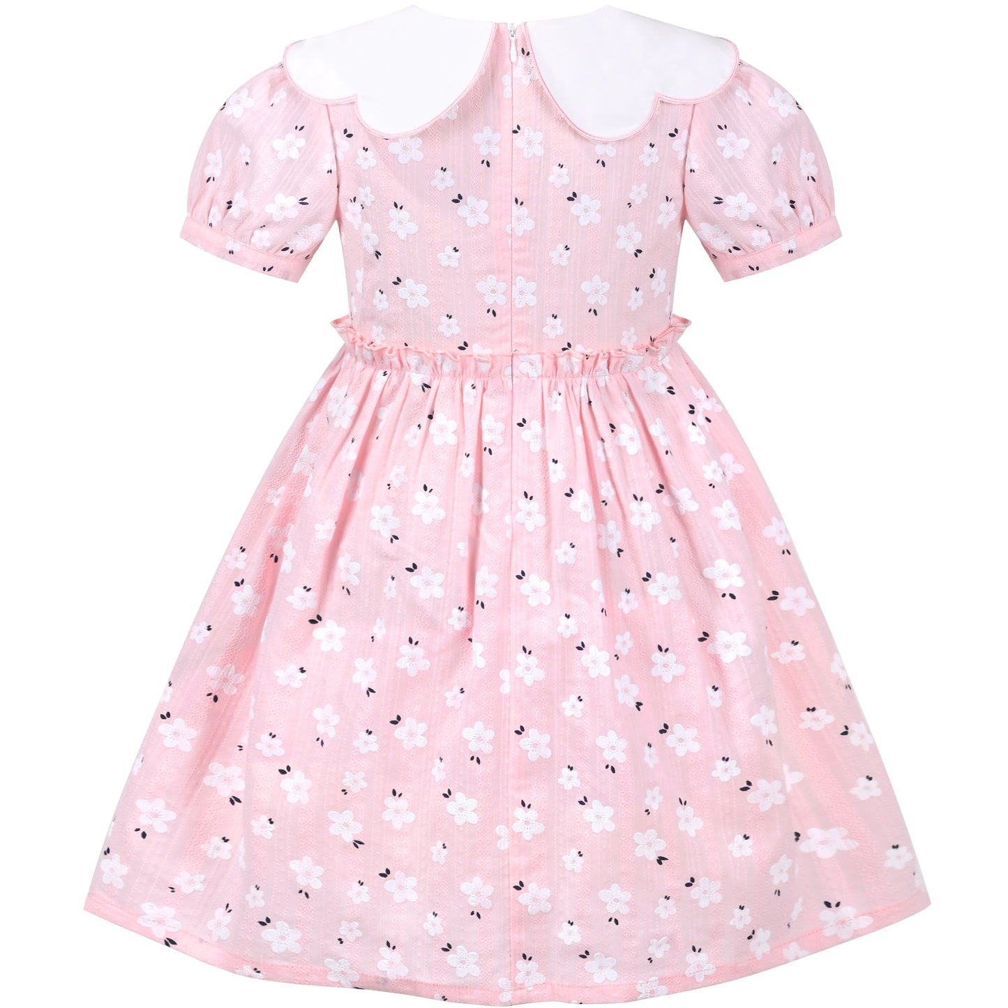 Girls Dress Floral Rose Collar Puff Sleeve Casual Summer Party Pink