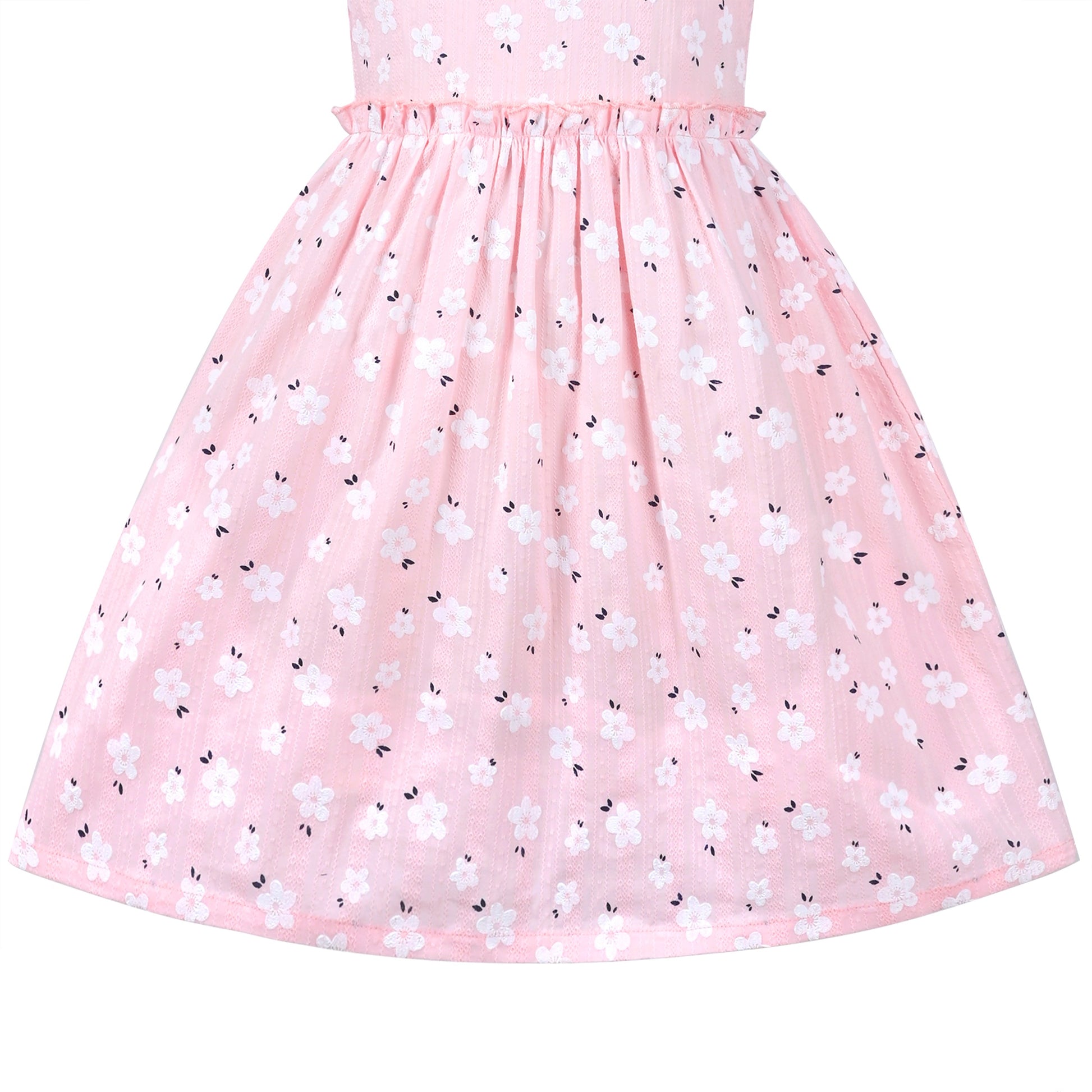 Girls Dress Floral Rose Collar Puff Sleeve Casual Summer Party Pink