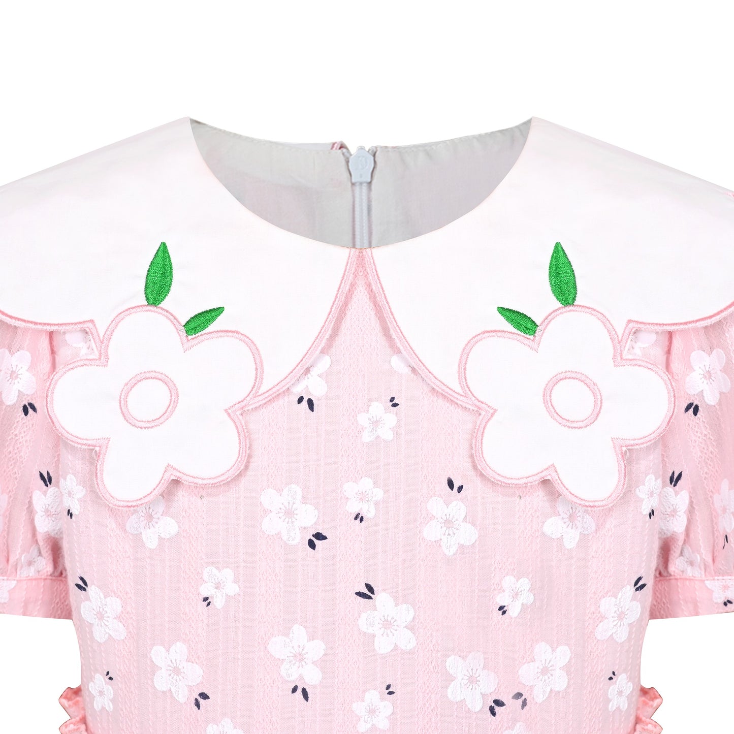 Girls Dress Floral Rose Collar Puff Sleeve Casual Summer Party Pink