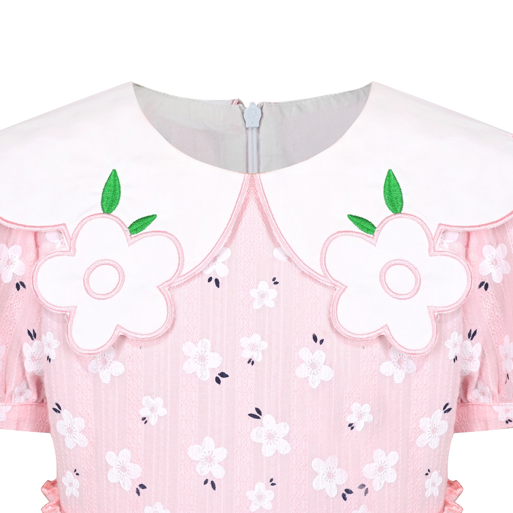 Girls Dress Floral Rose Collar Puff Sleeve Casual Summer Party Pink