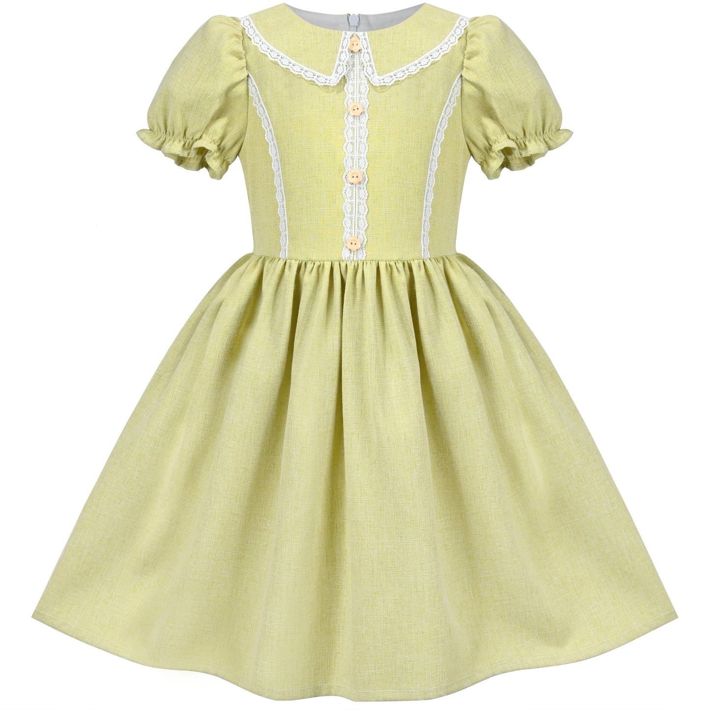 Girls Dress Purple Rainbow White Collar Short Sleeve Casual Birthday Green