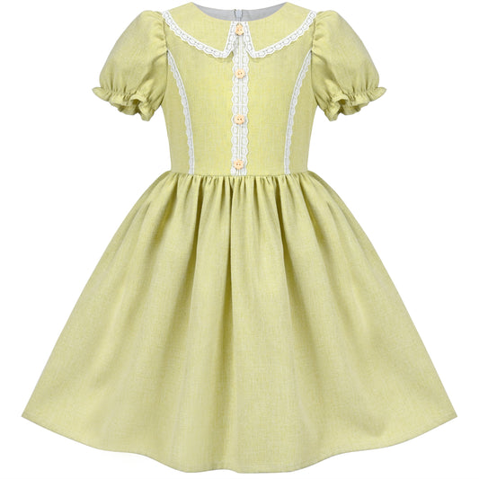 Girls Dress Purple Rainbow White Collar Short Sleeve Casual Birthday Green