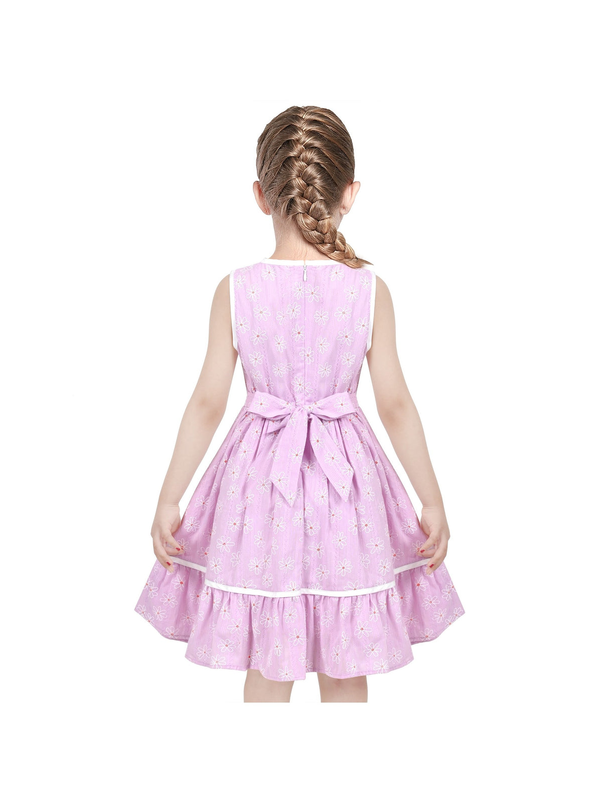 Girls Dress Blue Polka Dot Classic Vintage Holiday Sundress - Pink White Flower