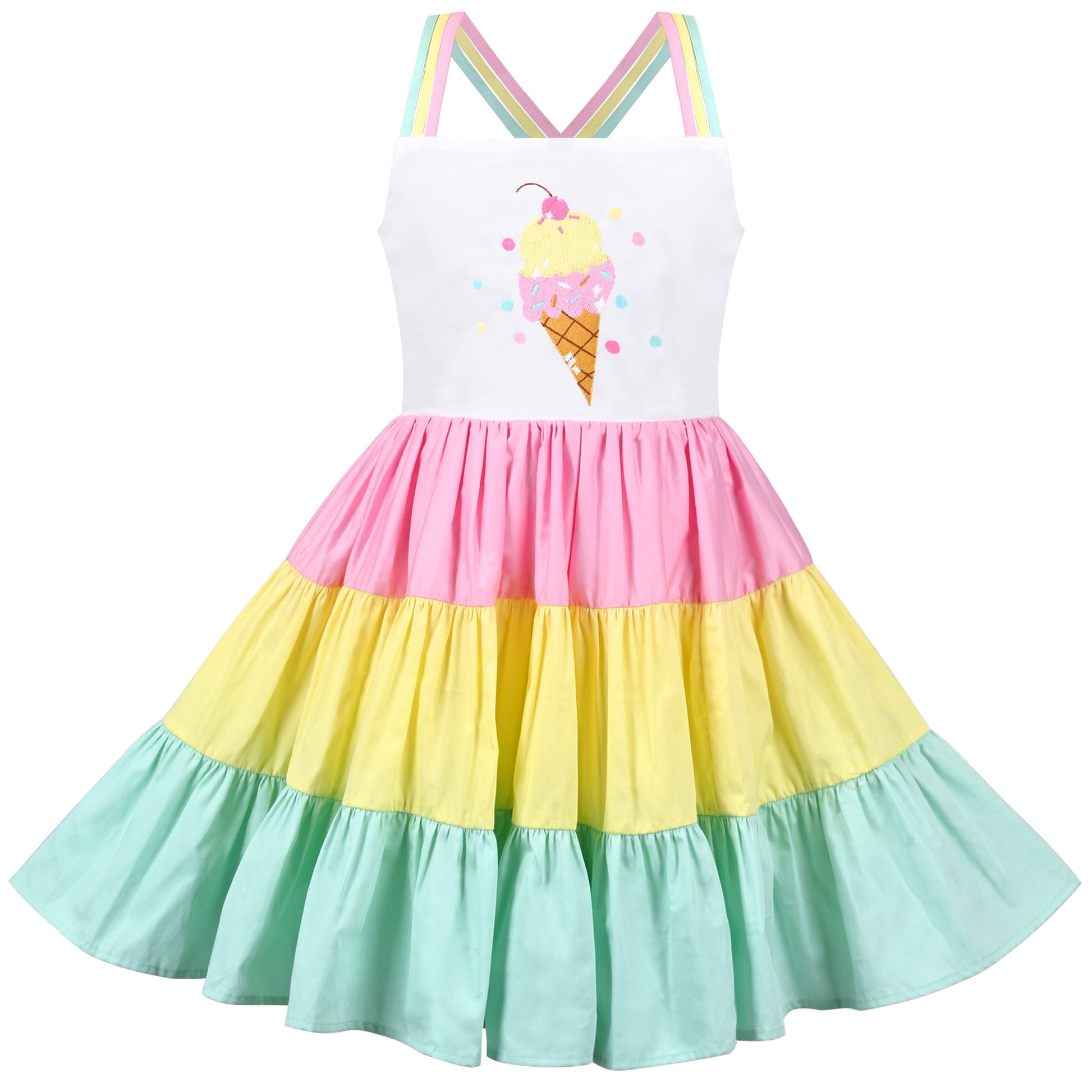 Girls Dress Purple Unicorn Rainbow Striped Suspender Sleeveless Summer Multi-Color