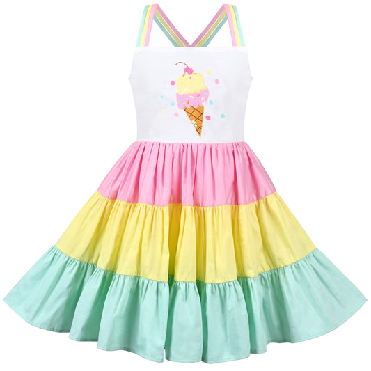 Girls Dress Purple Unicorn Rainbow Striped Suspender Sleeveless Summer Multi-Color