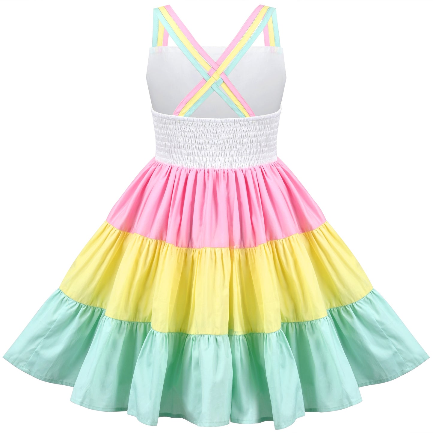 Girls Dress Purple Unicorn Rainbow Striped Suspender Sleeveless Summer Multi-Color