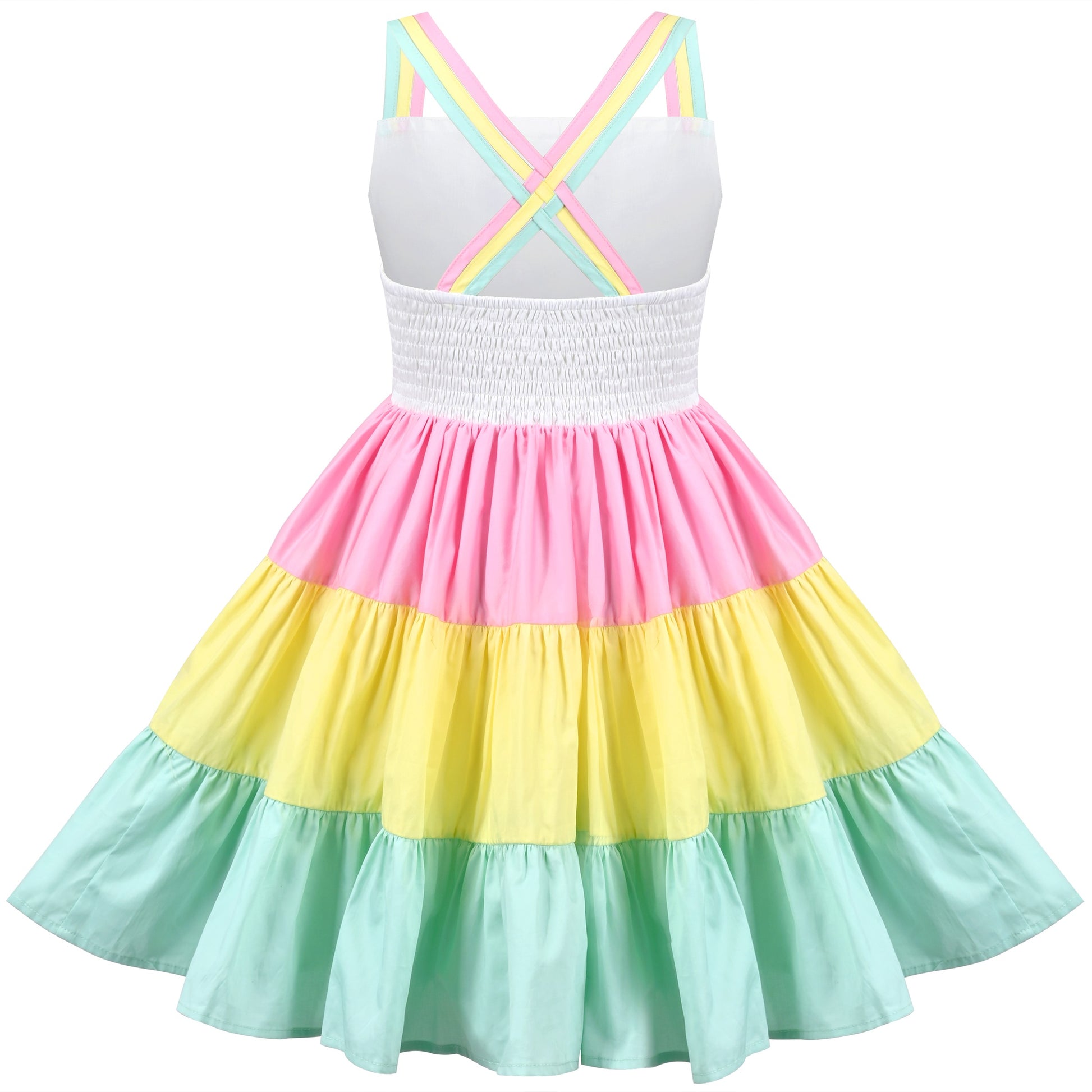 Girls Dress Purple Unicorn Rainbow Striped Suspender Sleeveless Summer Multi-Color