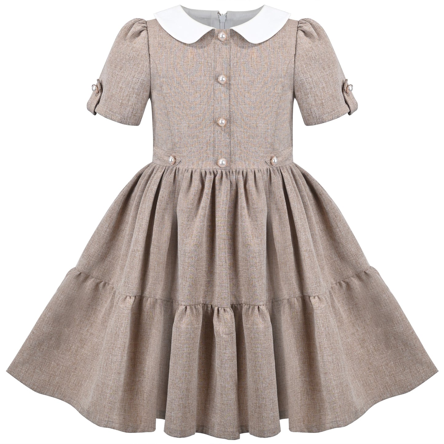 Girls Dress Purple Rainbow White Collar Short Sleeve Casual Birthday Brown