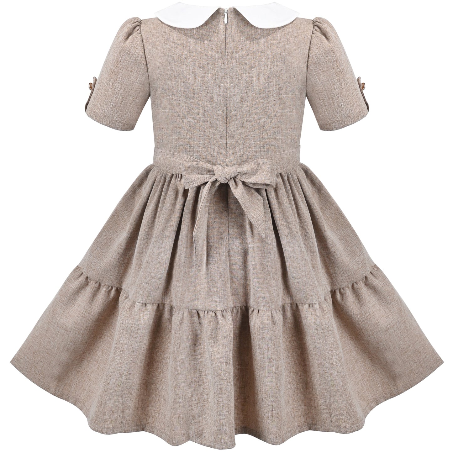Girls Dress Purple Rainbow White Collar Short Sleeve Casual Birthday Brown