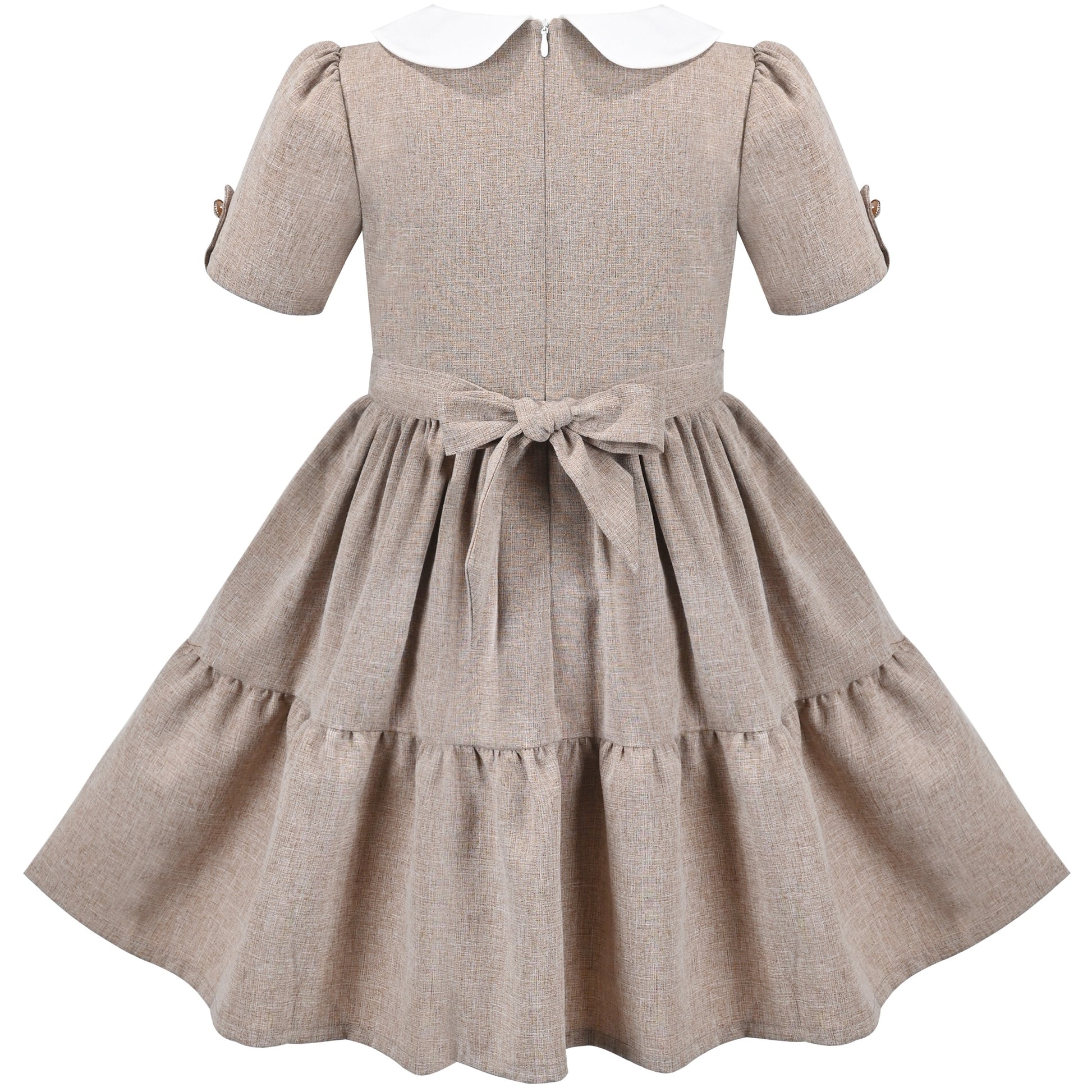 Girls Dress Purple Rainbow White Collar Short Sleeve Casual Birthday Brown