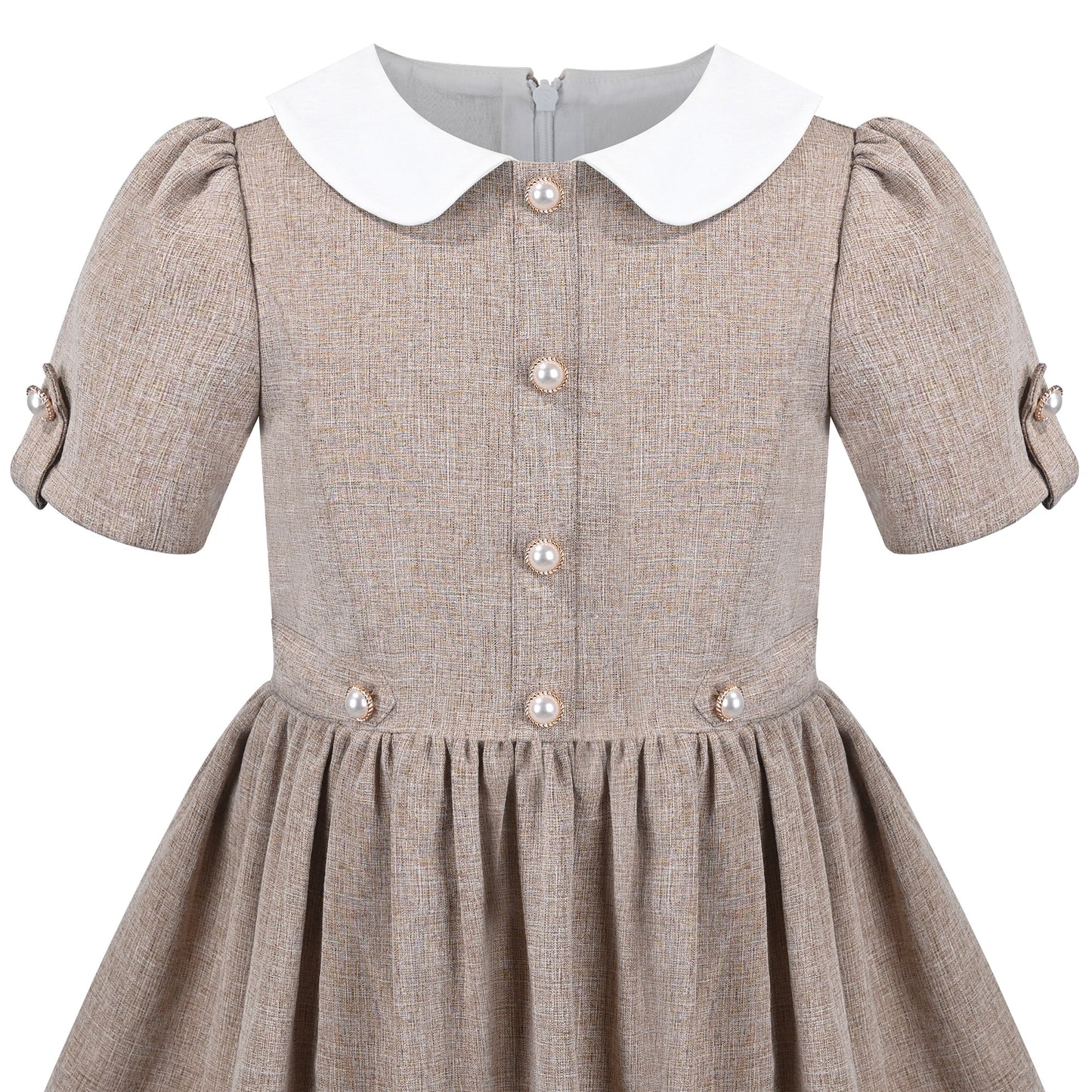 Girls Dress Purple Rainbow White Collar Short Sleeve Casual Birthday Brown