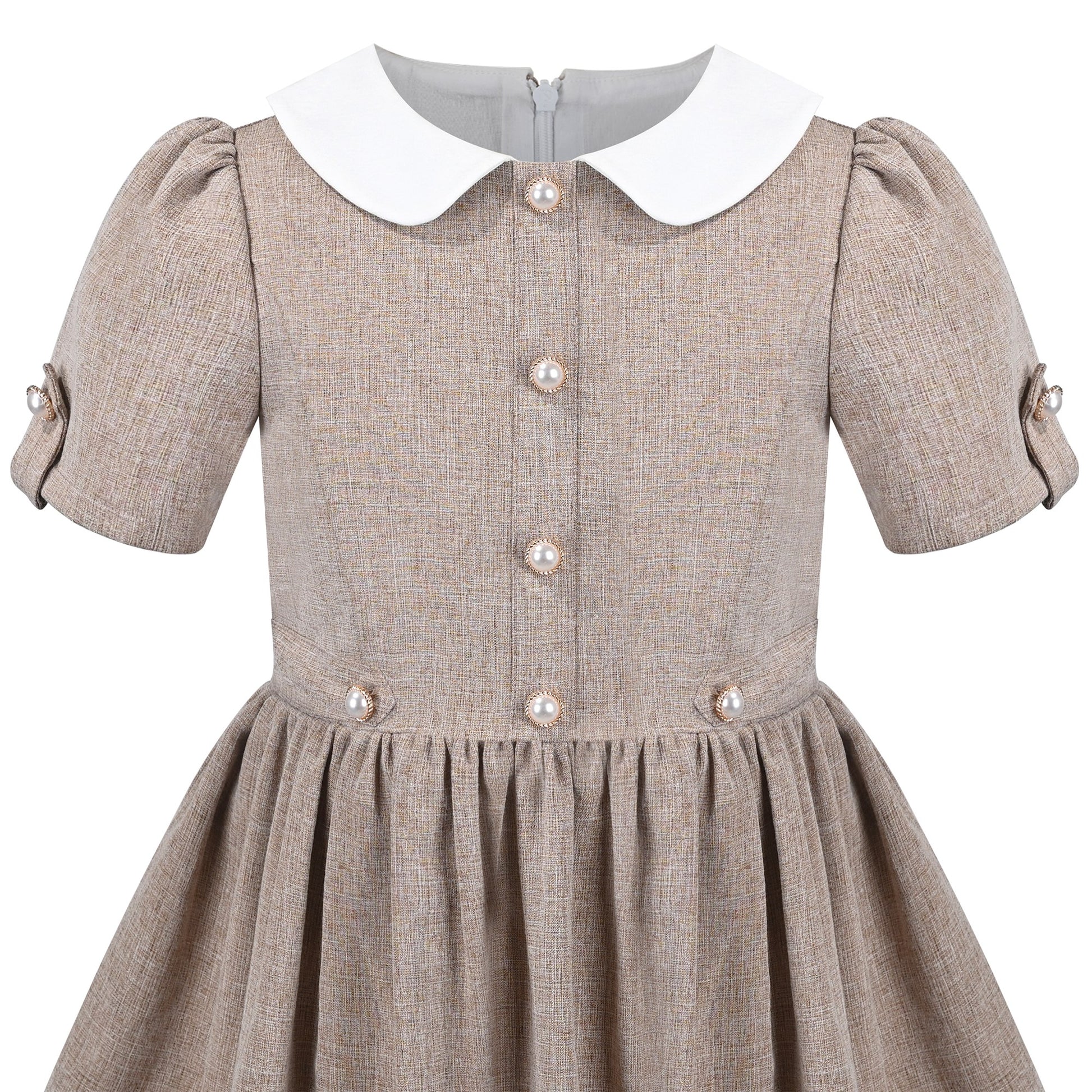 Girls Dress Purple Rainbow White Collar Short Sleeve Casual Birthday Brown