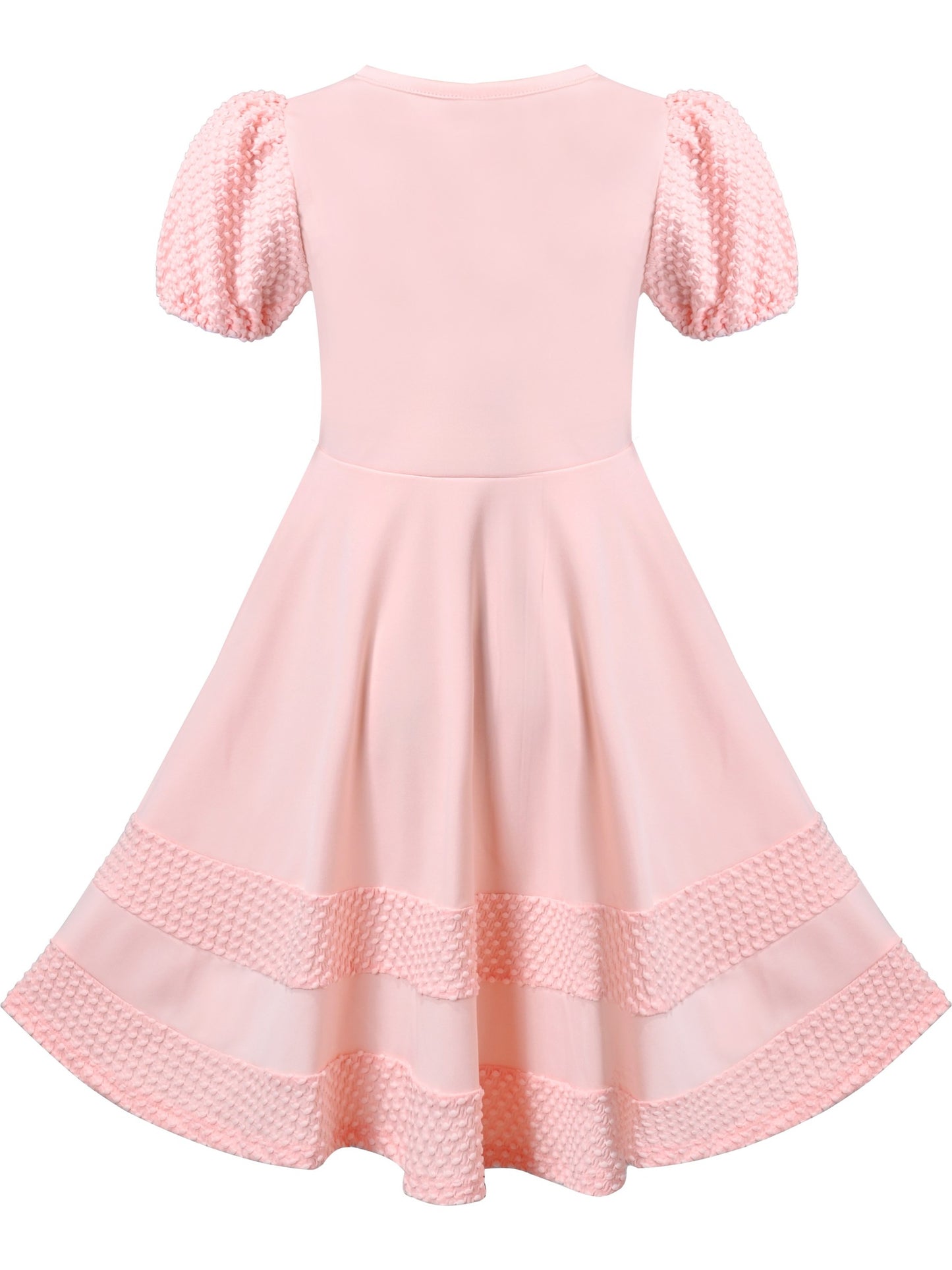 Girls Dress White Solid A-line Retro Puff Sleeve Casual Spring Summer Pink