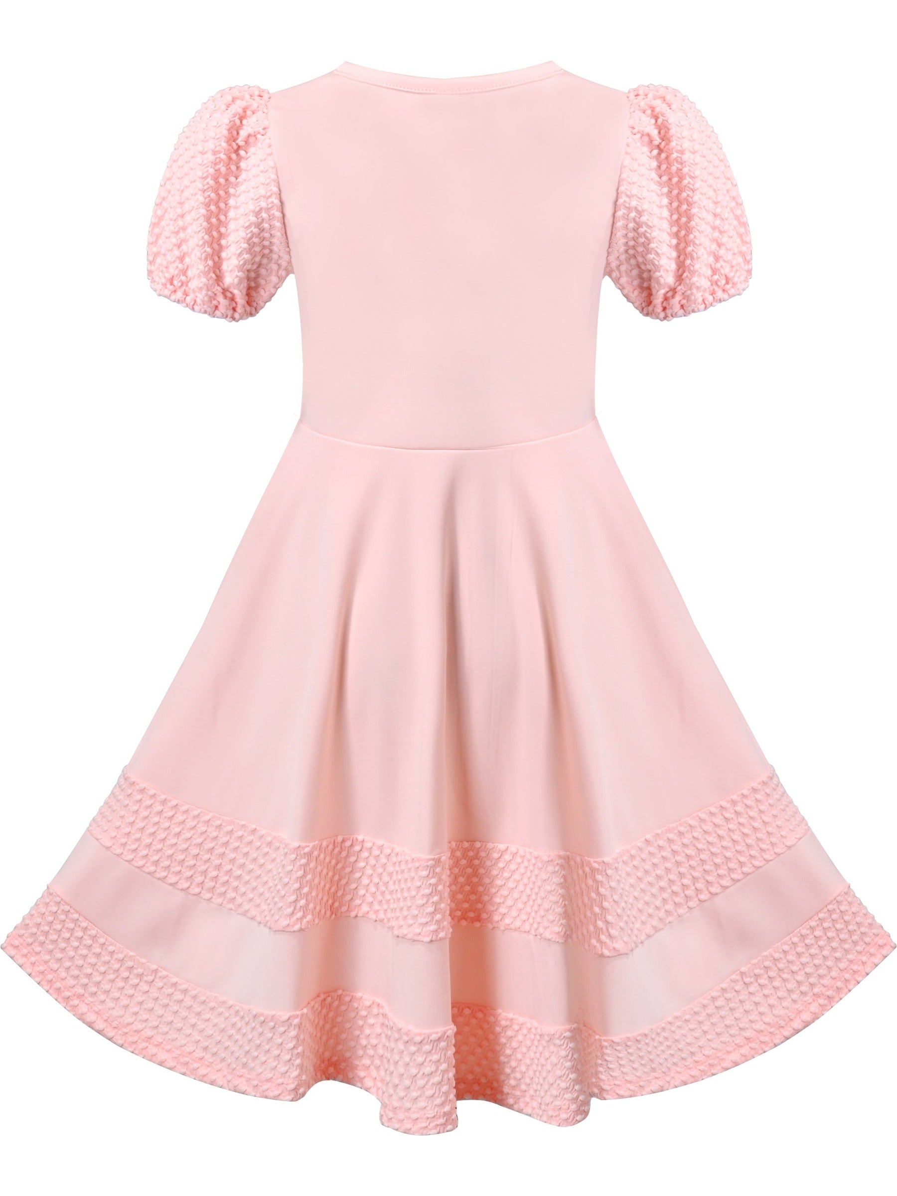 Girls Dress White Solid A-line Retro Puff Sleeve Casual Spring Summer Pink