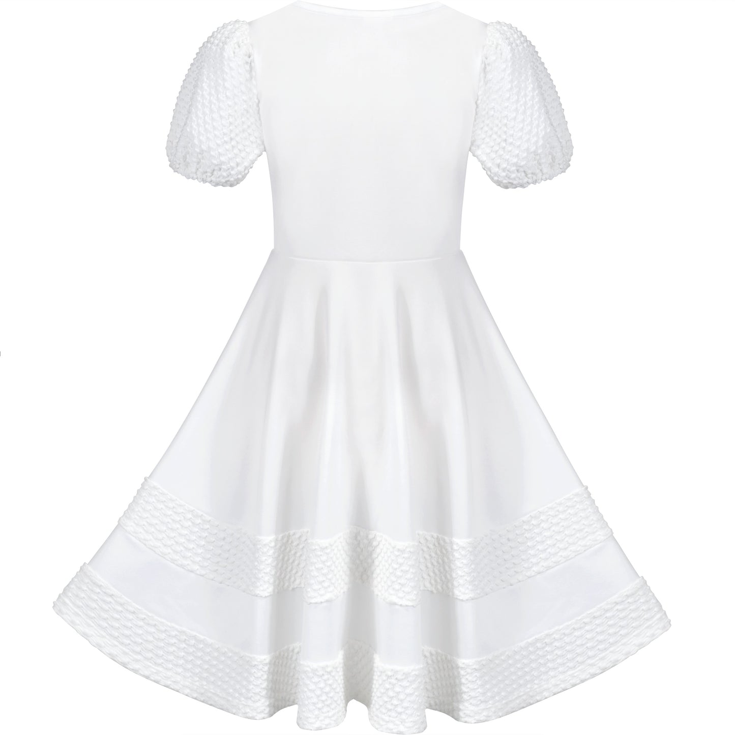 Girls Dress White Solid A-line Retro Puff Sleeve Casual Spring Summer White