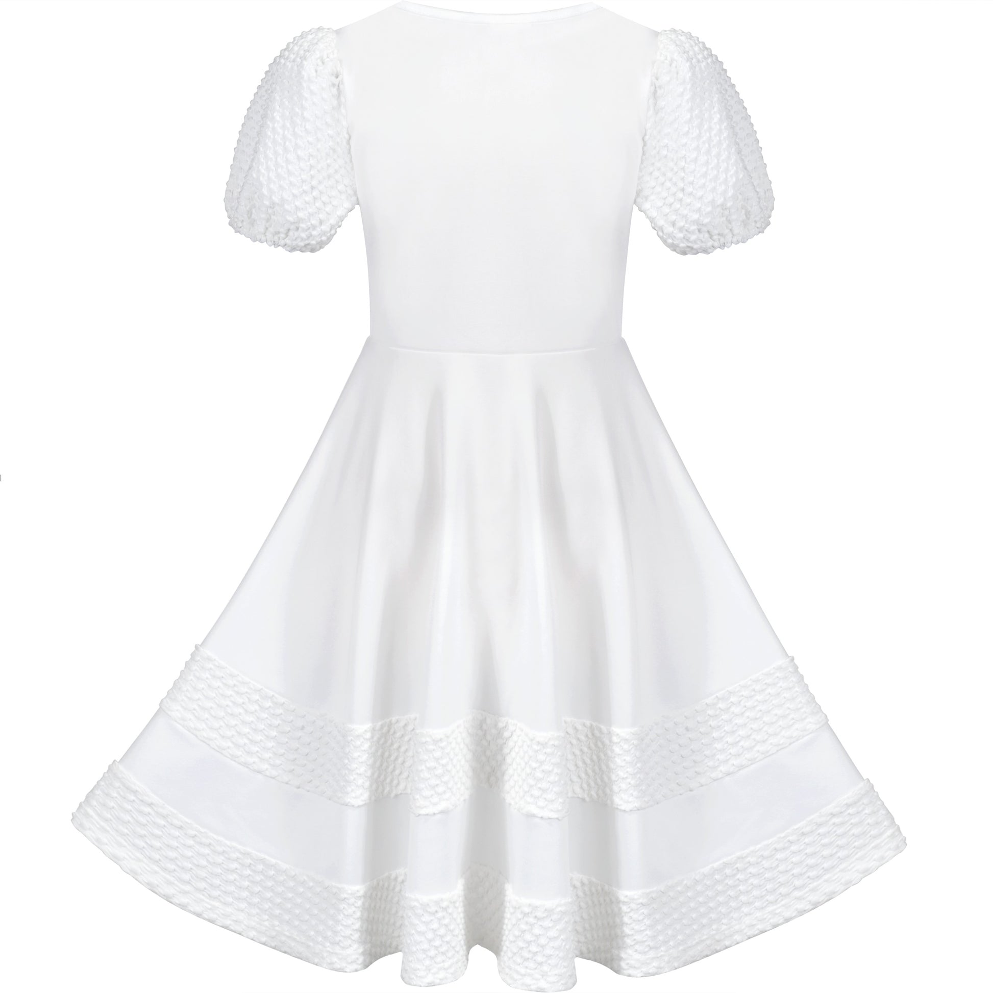 Girls Dress White Solid A-line Retro Puff Sleeve Casual Spring Summer White