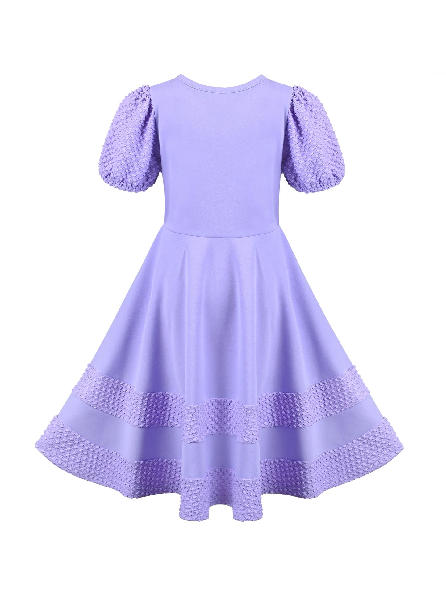 Girls Dress White Solid A-line Retro Puff Sleeve Casual Spring Summer Purple