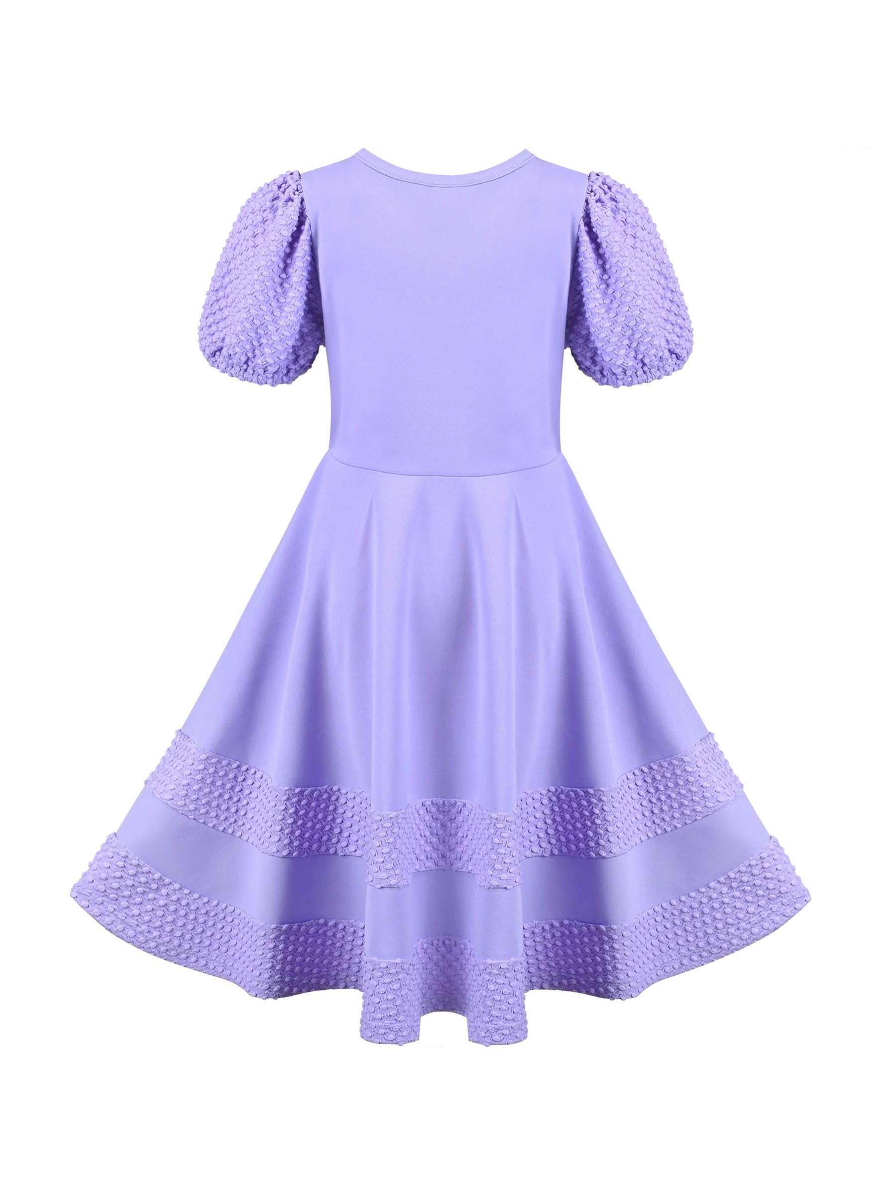 Girls Dress White Solid A-line Retro Puff Sleeve Casual Spring Summer Purple