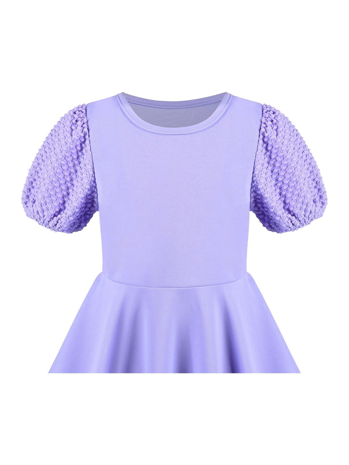 Girls Dress White Solid A-line Retro Puff Sleeve Casual Spring Summer Purple