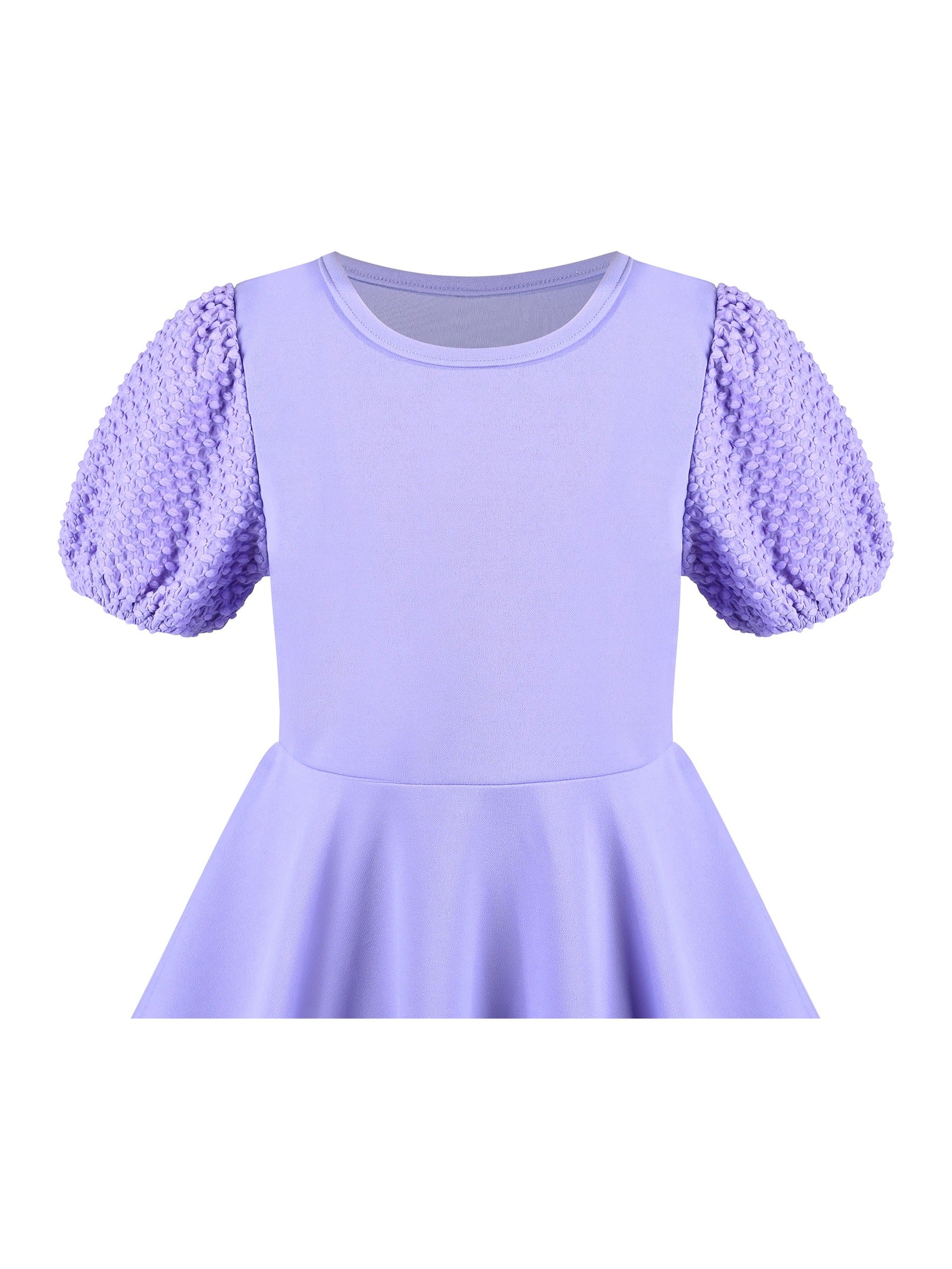 Girls Dress White Solid A-line Retro Puff Sleeve Casual Spring Summer Purple