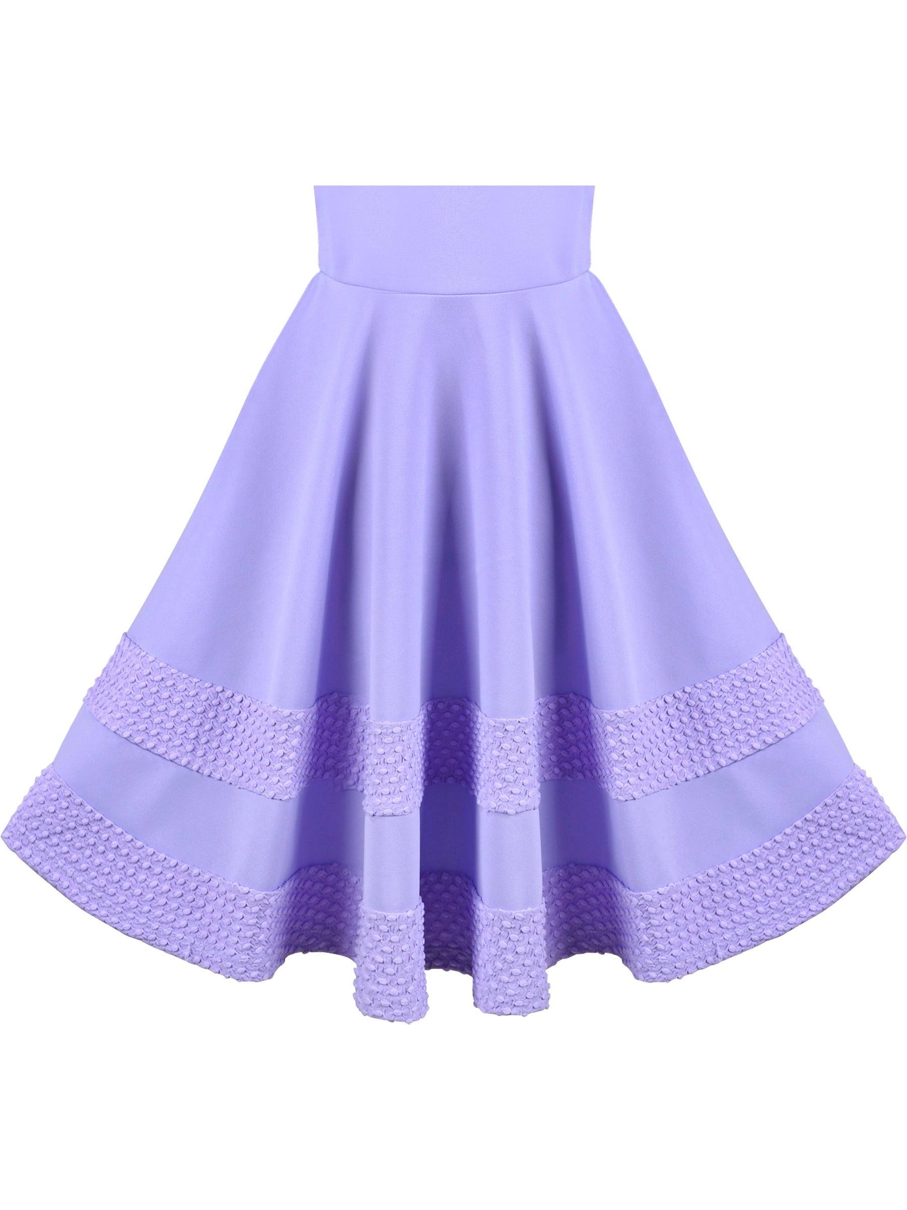 Girls Dress White Solid A-line Retro Puff Sleeve Casual Spring Summer Purple