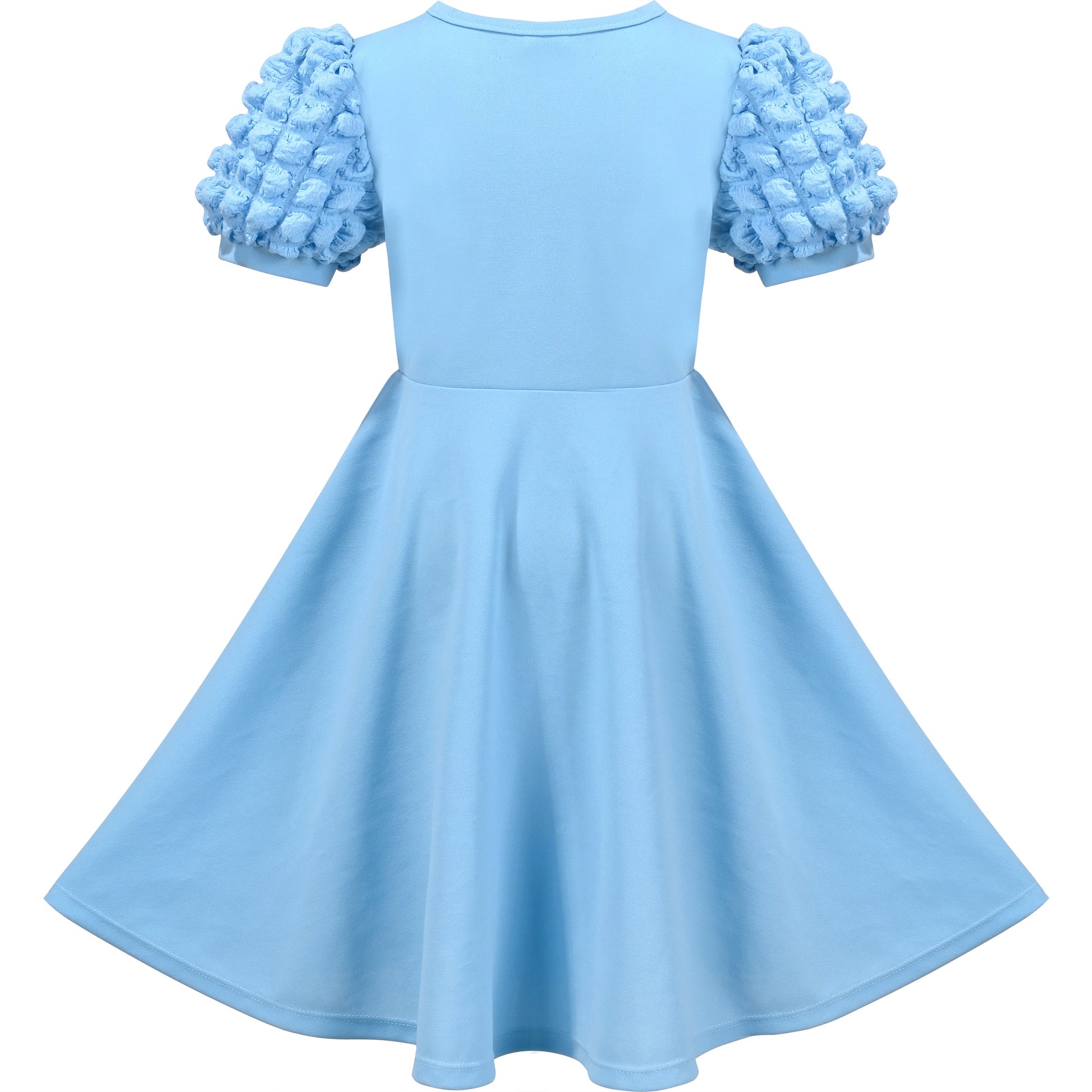 Girls Dress White Solid A-line Retro Puff Sleeve Casual Spring Summer Blue
