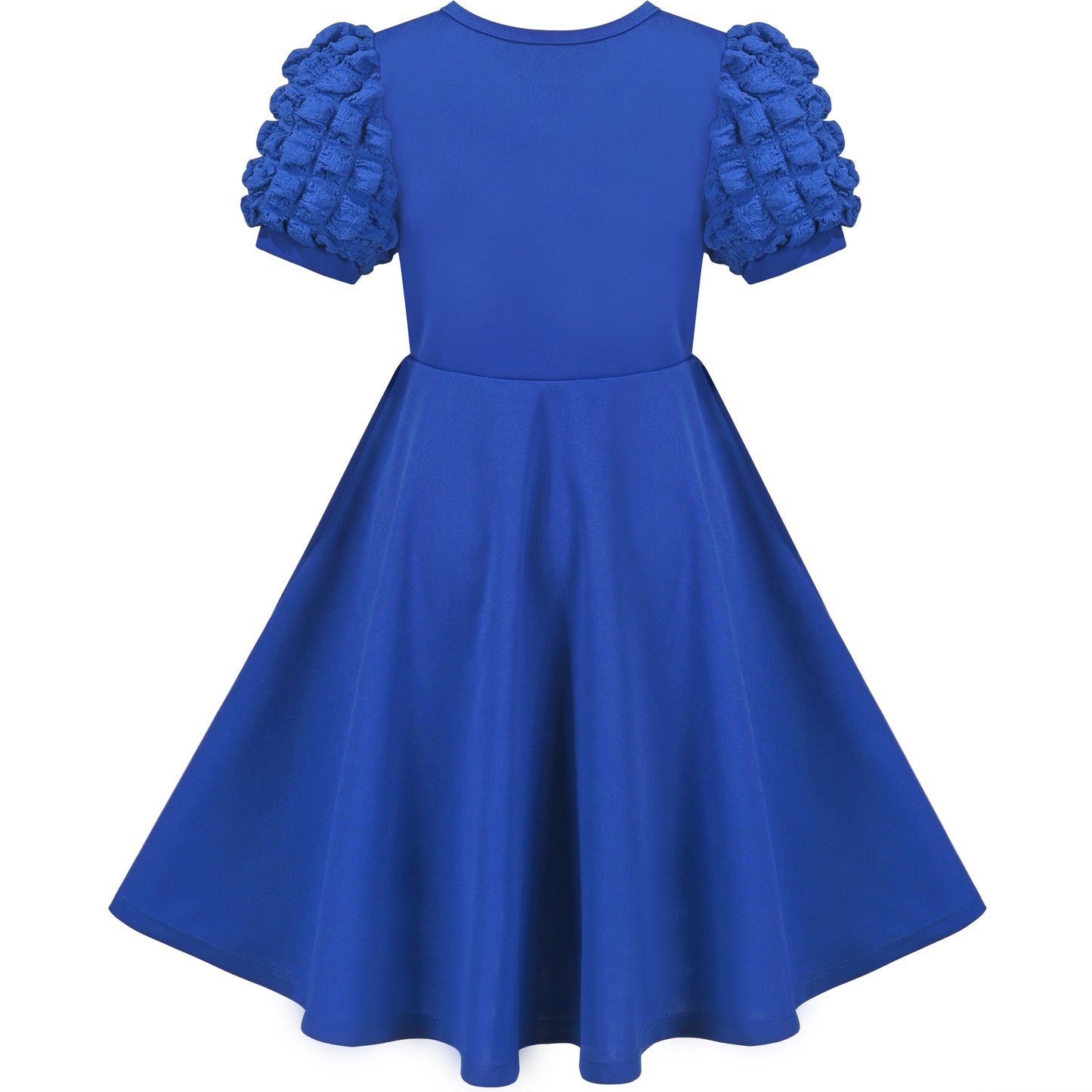 Girls Dress White Solid A-line Retro Puff Sleeve Casual Spring Summer Blue