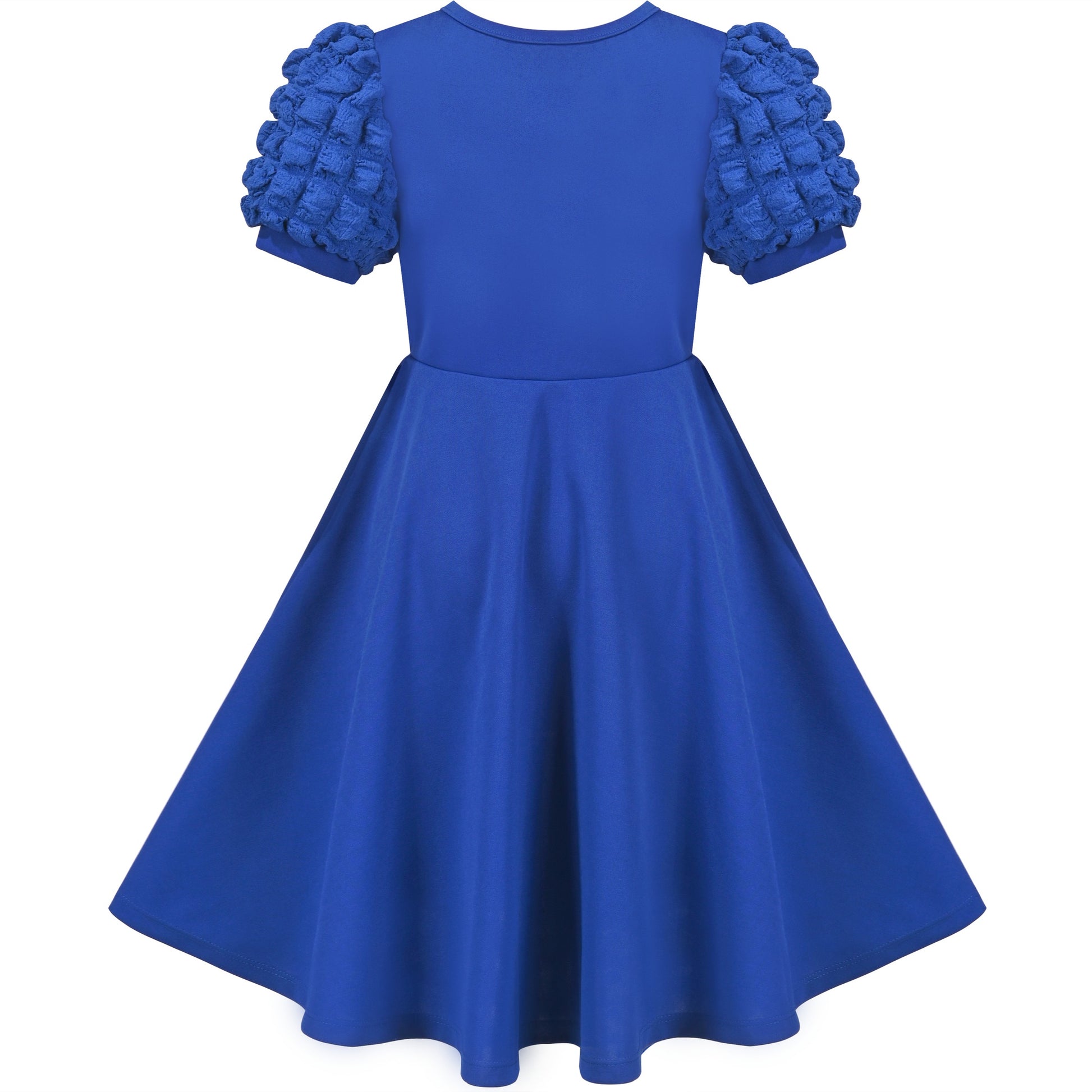 Girls Dress White Solid A-line Retro Puff Sleeve Casual Spring Summer Blue