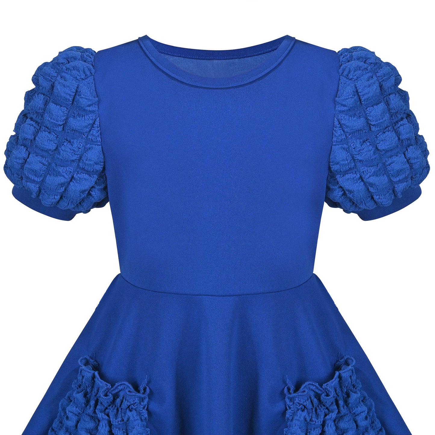 Girls Dress White Solid A-line Retro Puff Sleeve Casual Spring Summer Blue